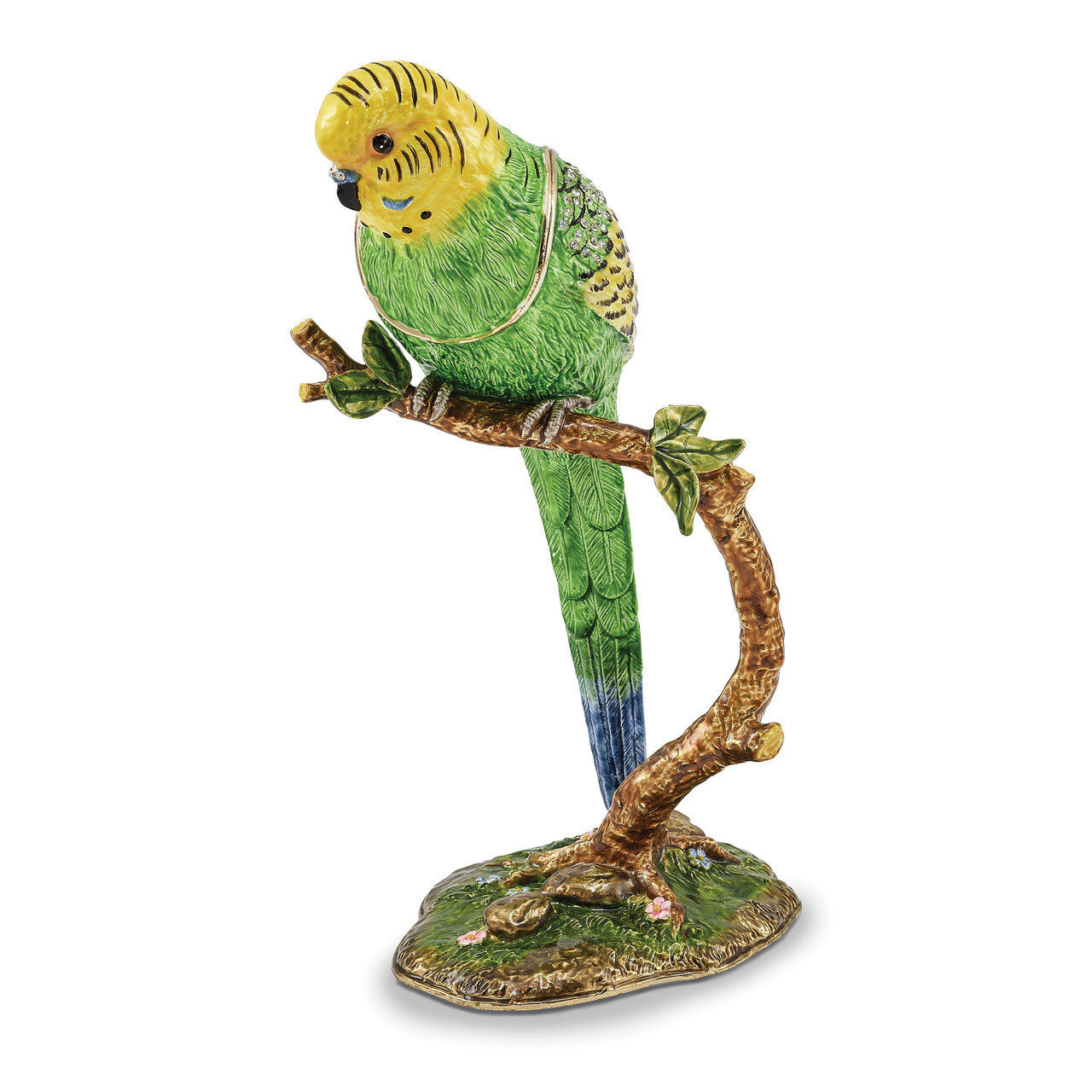Large Parrot On Branch Trinket Box Enamel on Pewter by Jere