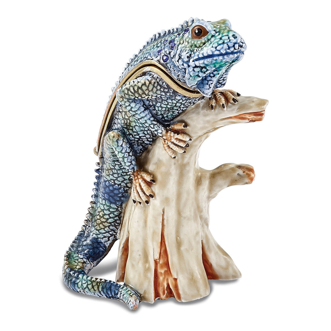 Iguana on Branch Trinket Box Enamel on Pewter by Jere