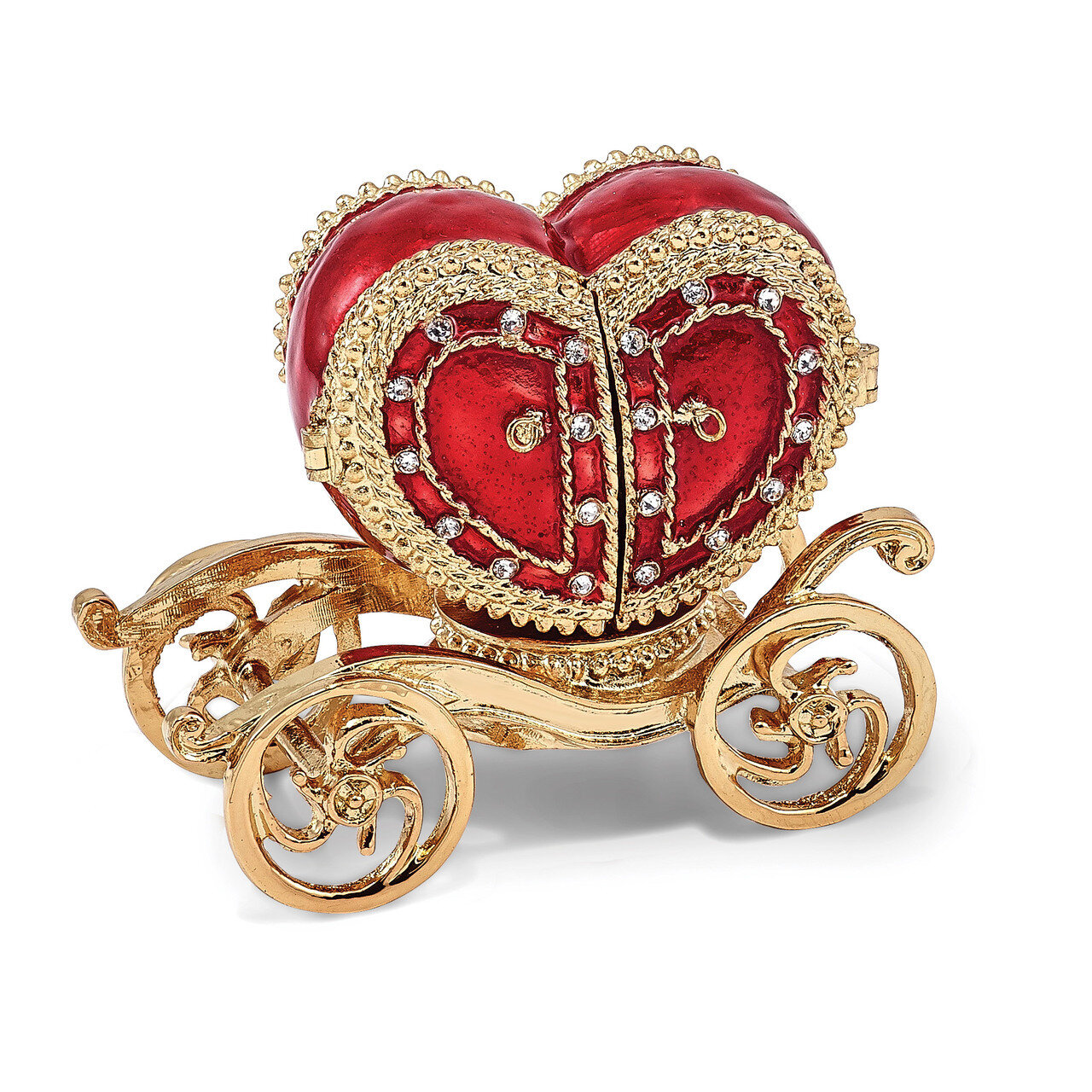 Heart Carriage Ring Holder Trinket Box Enamel on Pewter by Jere