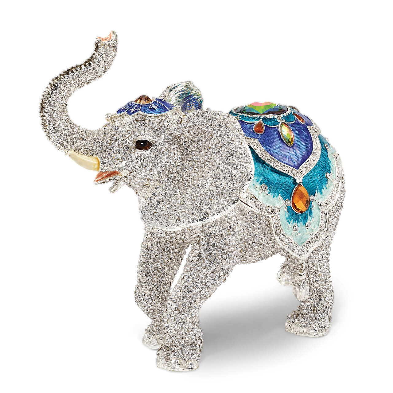 Full Crystal White Elephant Trinket Box Enamel on Pewter by Jere