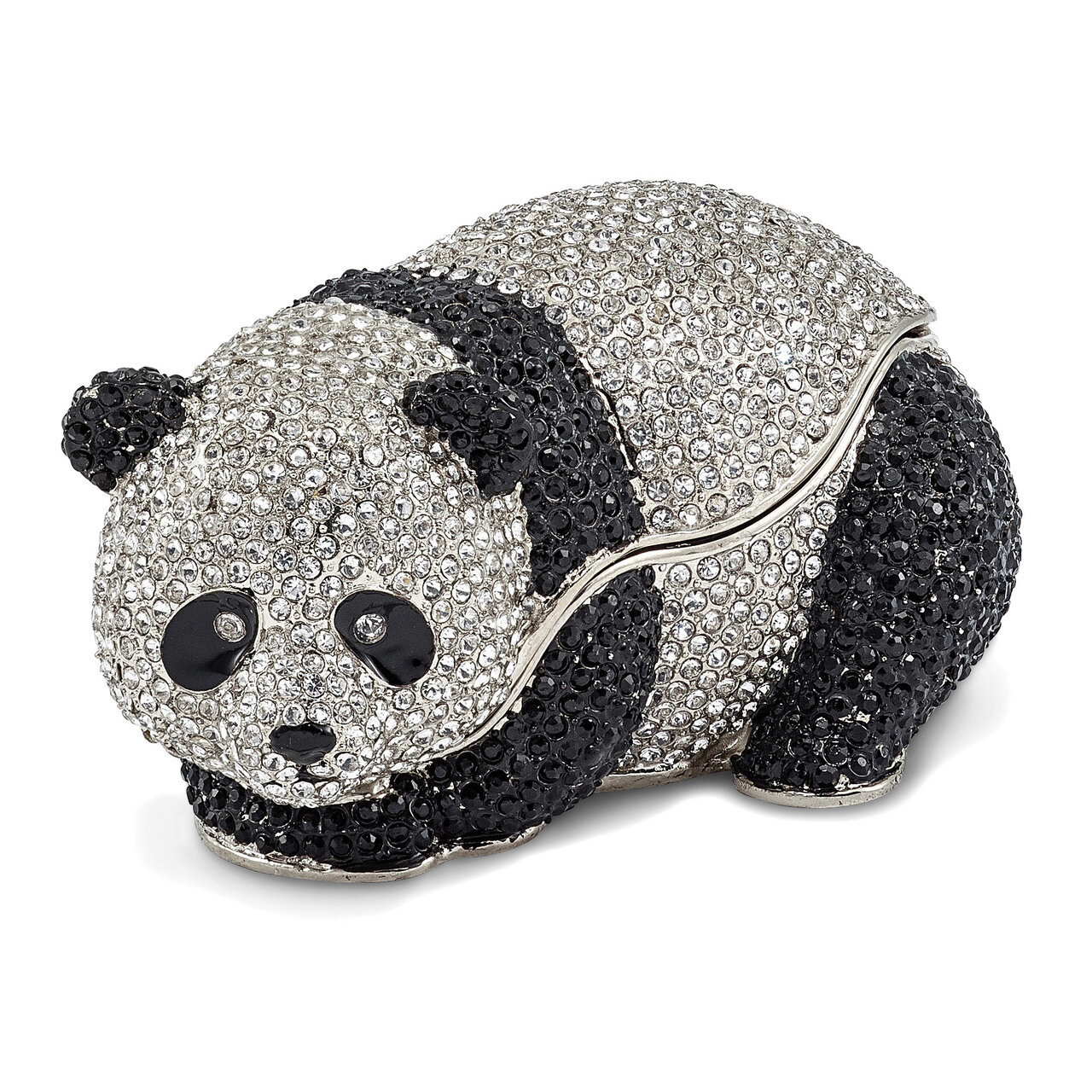 Full Crystal Panda Bear Trinket Box Enamel on Pewter by Jere
