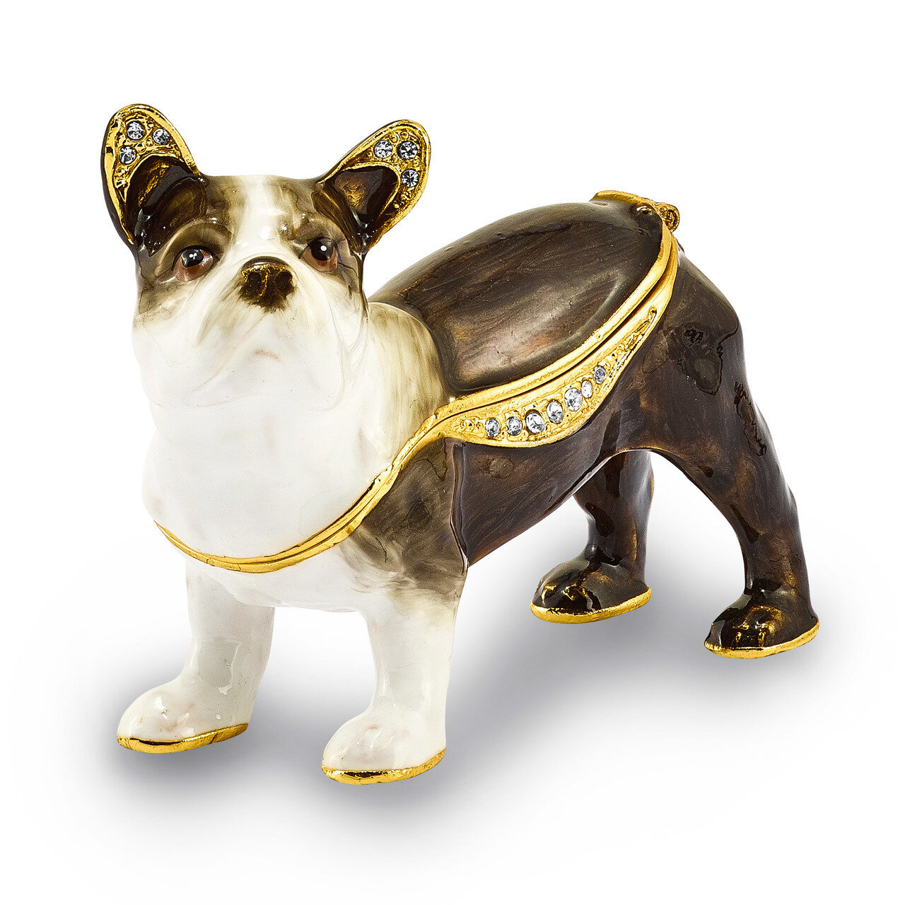 French Bulldog Trinket Box Crystal Enameled on Pewter by Jere