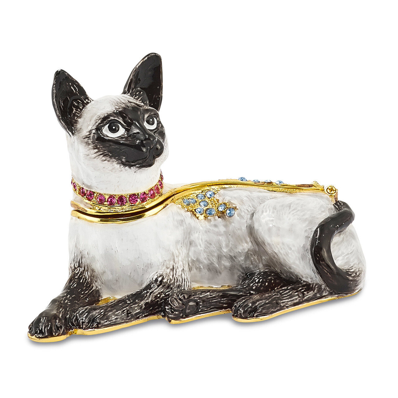 Siamese Cat Trinket Box Crystal Enameled on Pewter by Jere