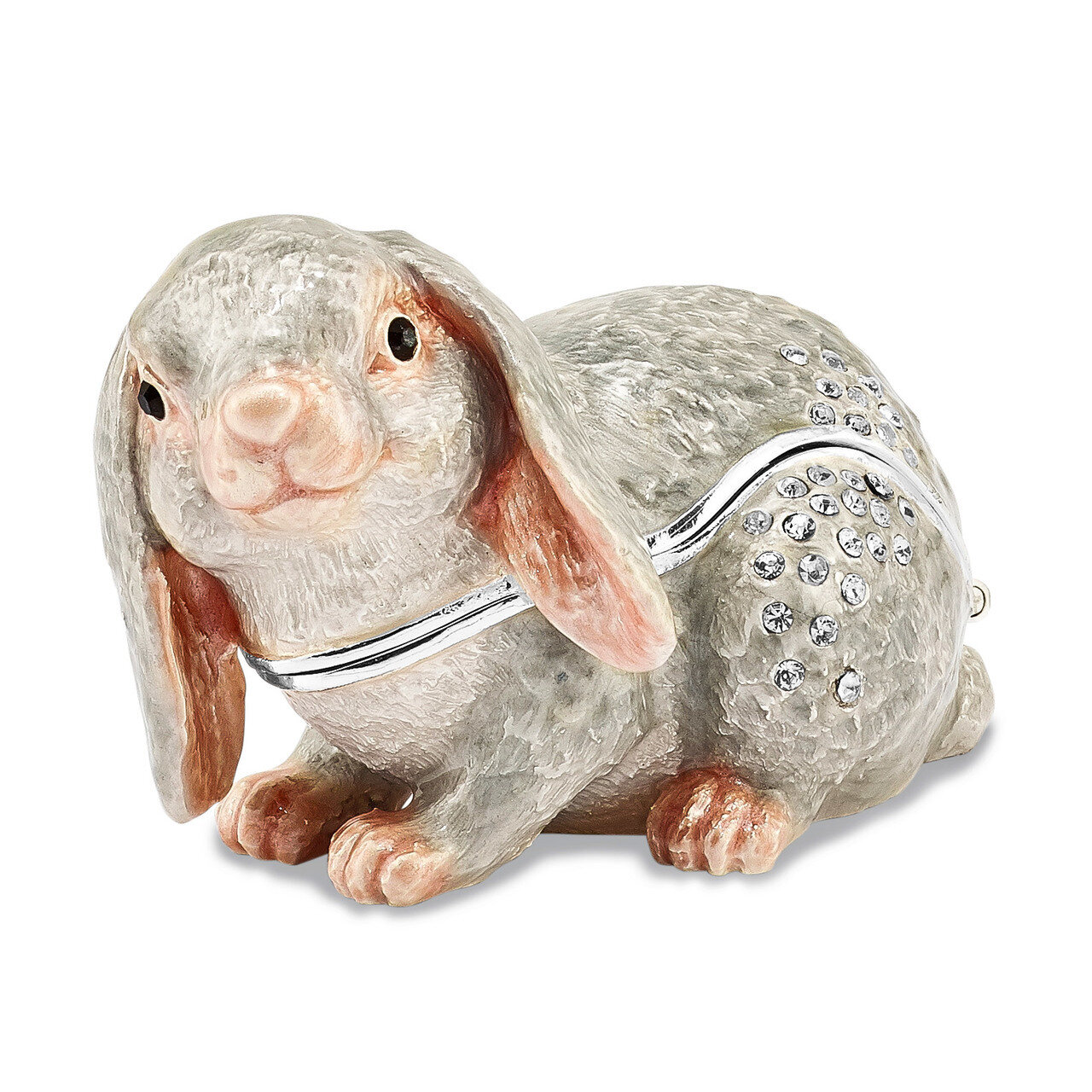 Floppy Earred Bunny Trinket Box Crystal Enameled on Pewter by Jere