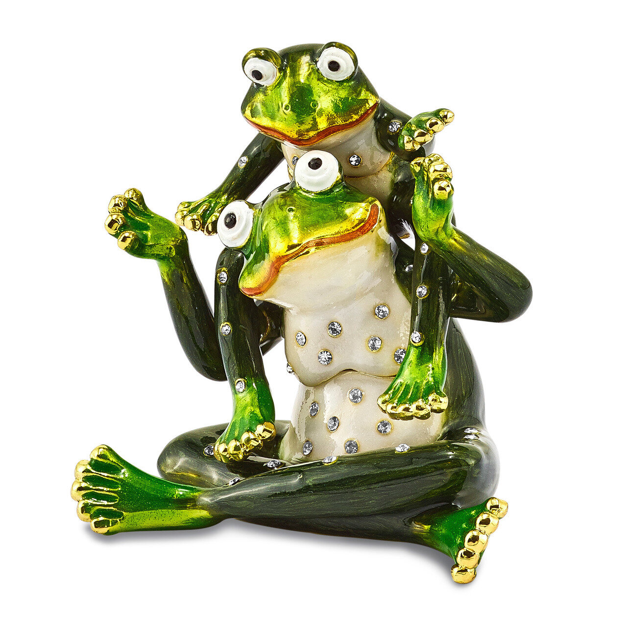 Frog Mother Child Trinket Box Set Crystal Enameled on Pewter by Jere