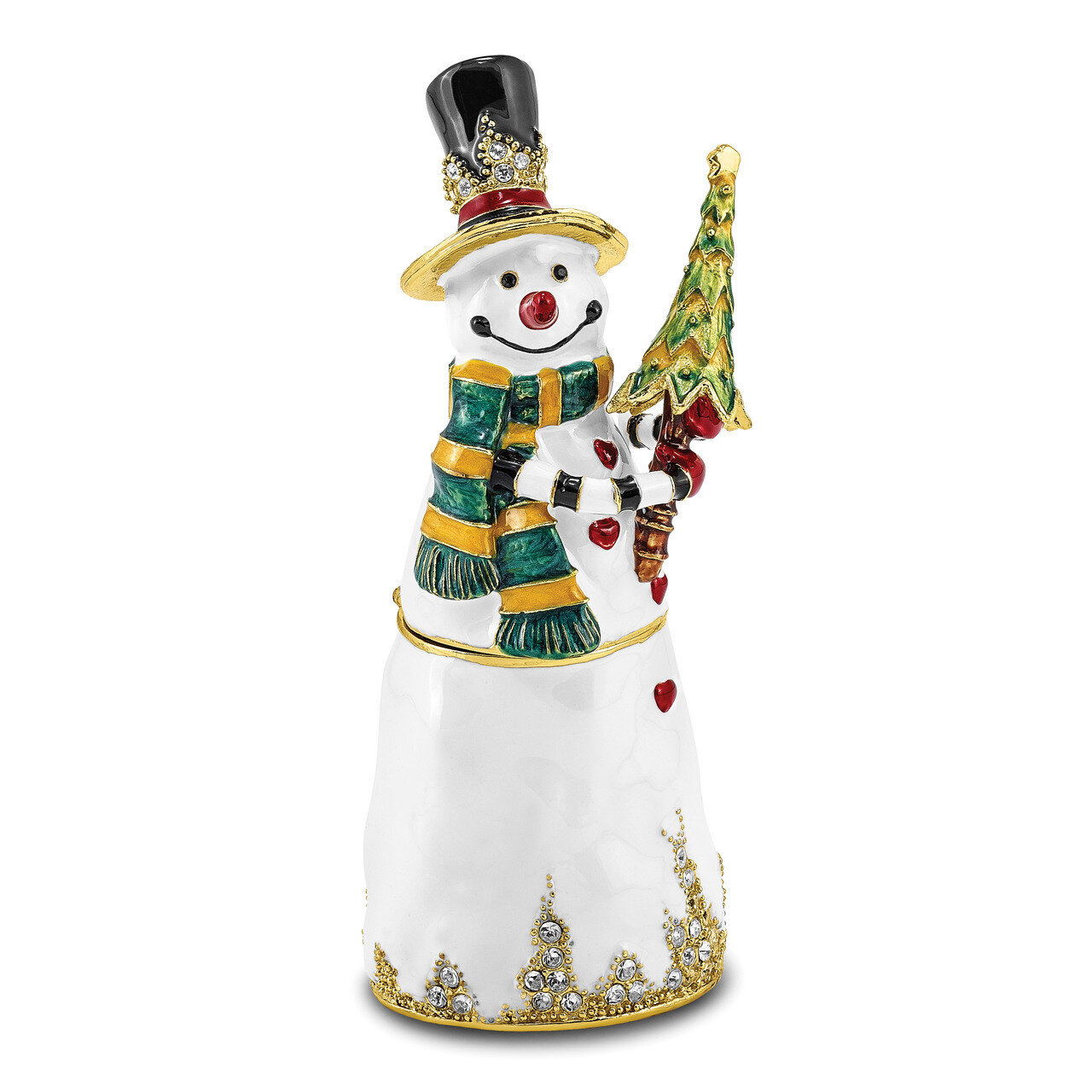Friendly Snowman with Tree Trinket Box Crystal Enameled on Pewter by Jere