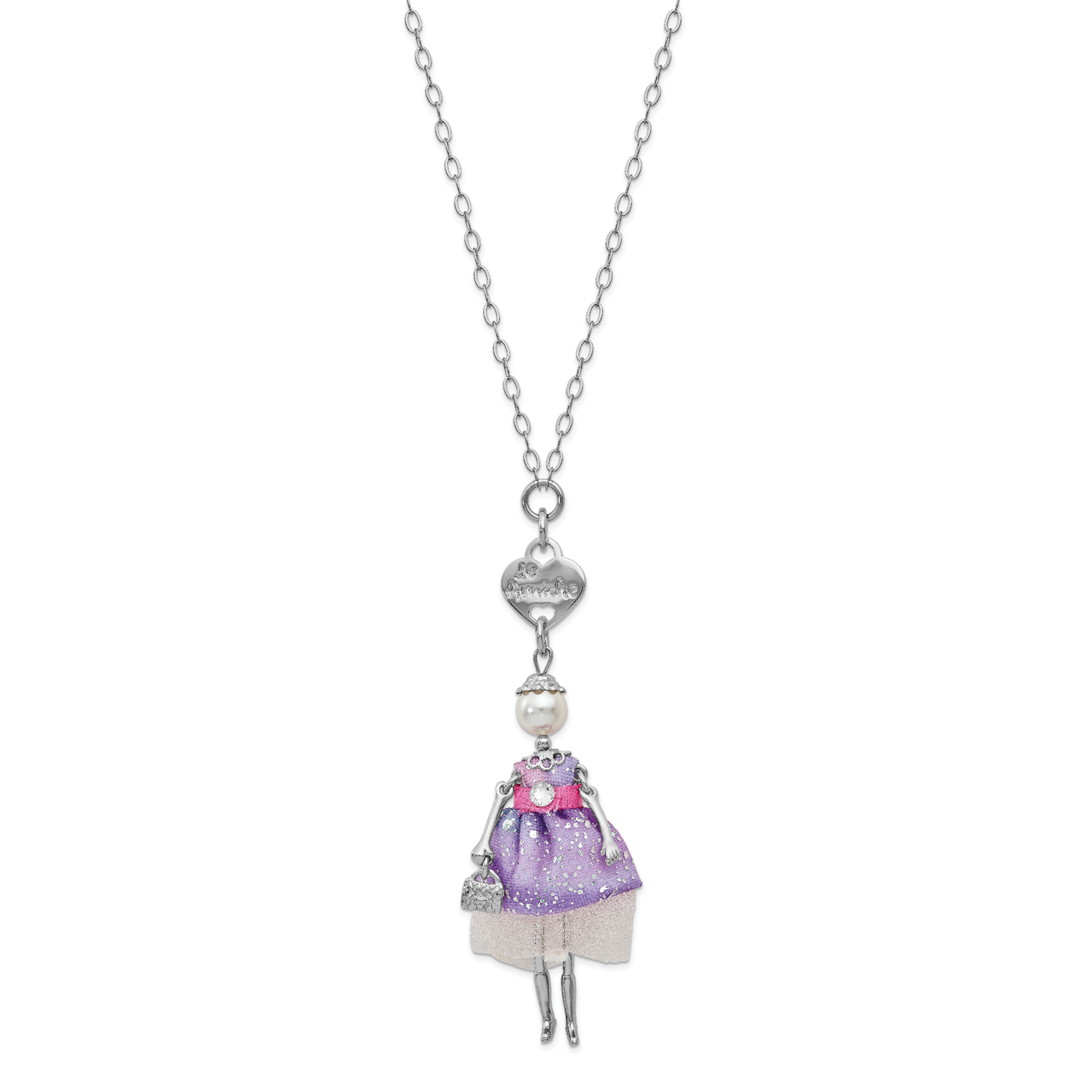 Swar Sim.Pearl Strass Crystal Pink Purple Doll Neck Le Amiche Silver-tone by Jere