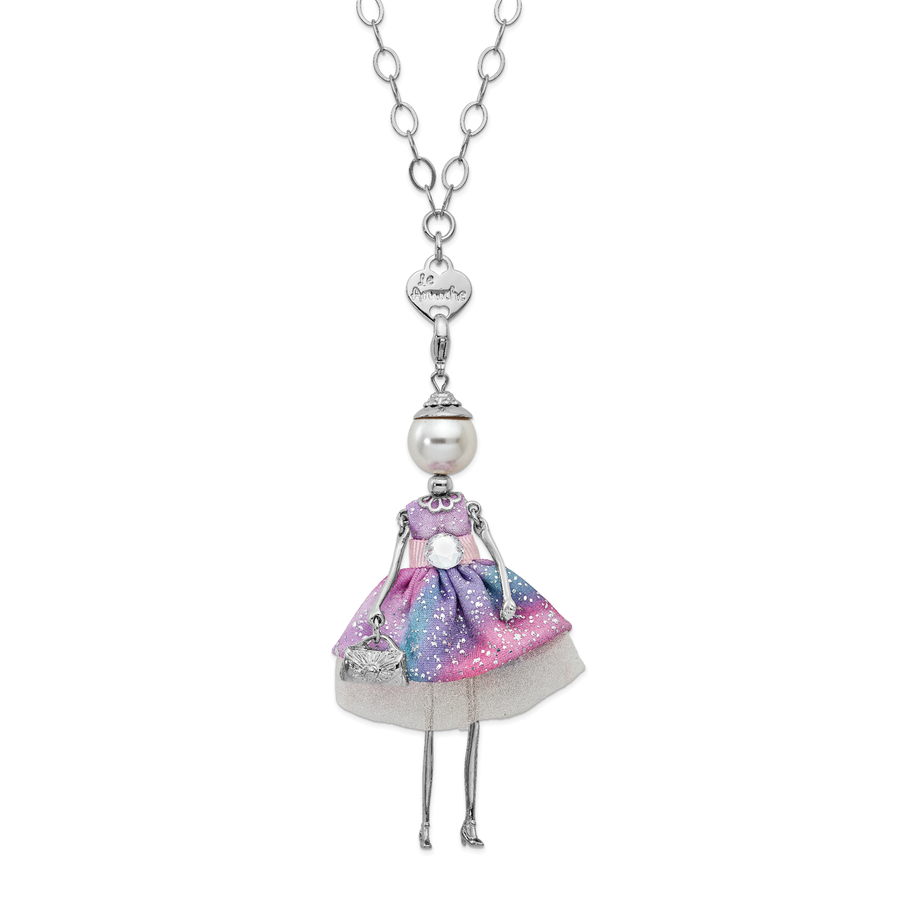Swar Sim.Pearl Strass Crystal Doll Charm with Chain Le Amiche Silver-tone by Jere