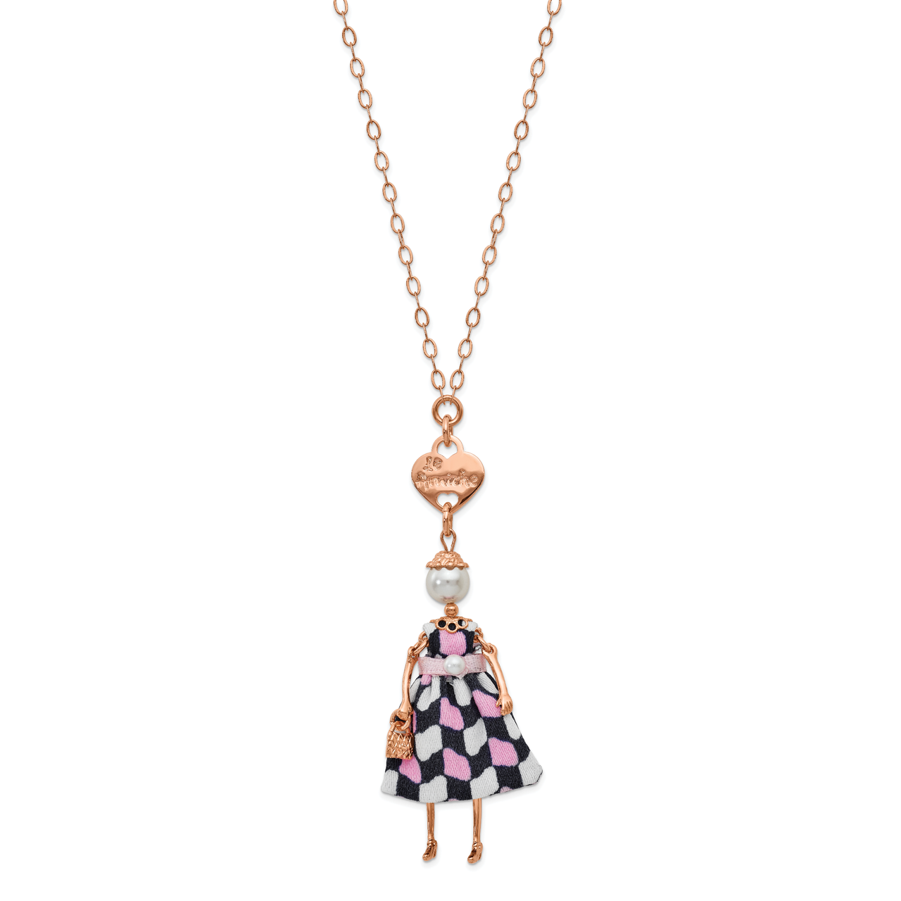 Le Amiche Rose-tone Swar Sim.Pearl Pink Checkered Doll Necklace Le Amiche Rose-tone by Jere