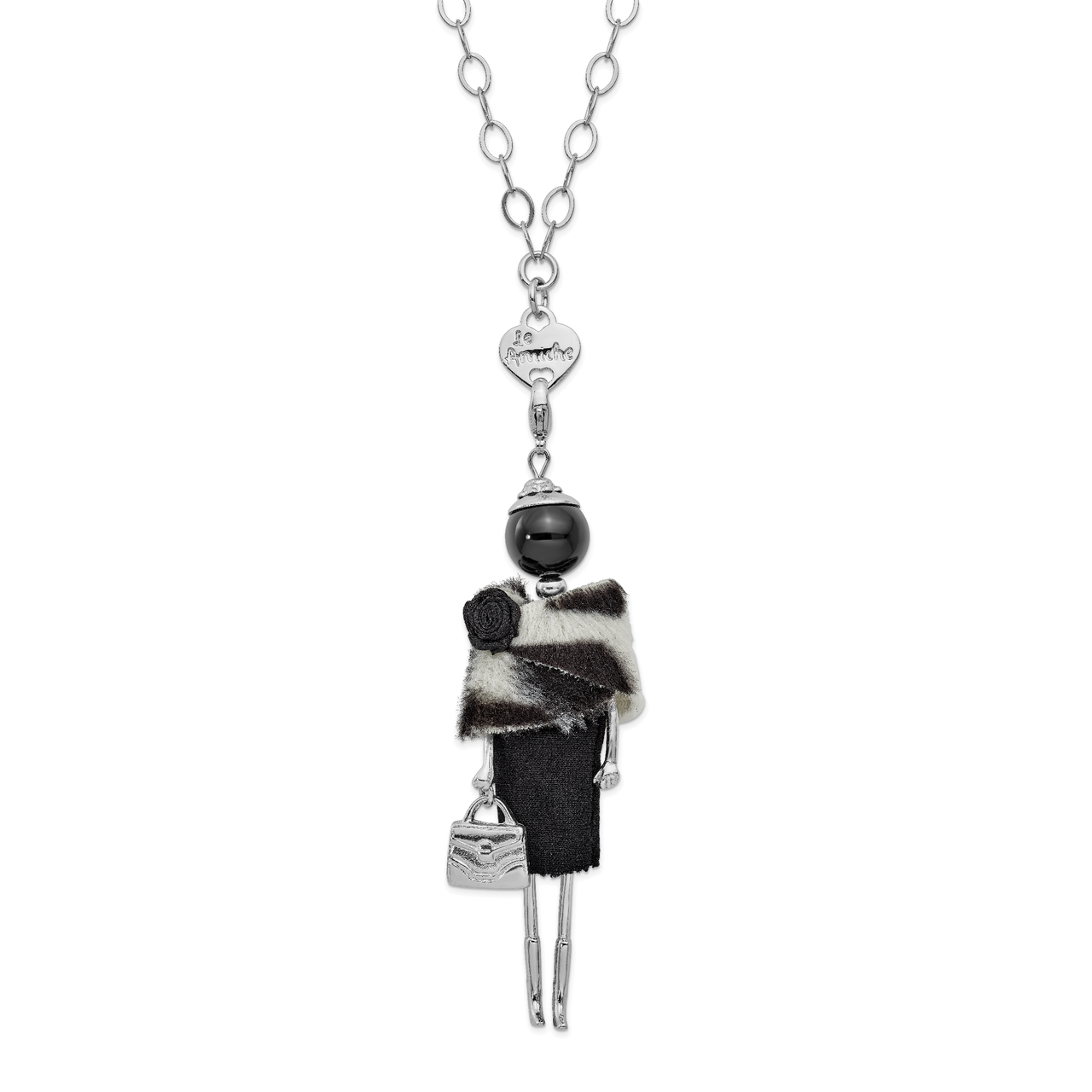 Onyx Black and White Fur Doll Charm with Chain Le Amiche Silver-tone by Jere, MPN: JDN105-31,