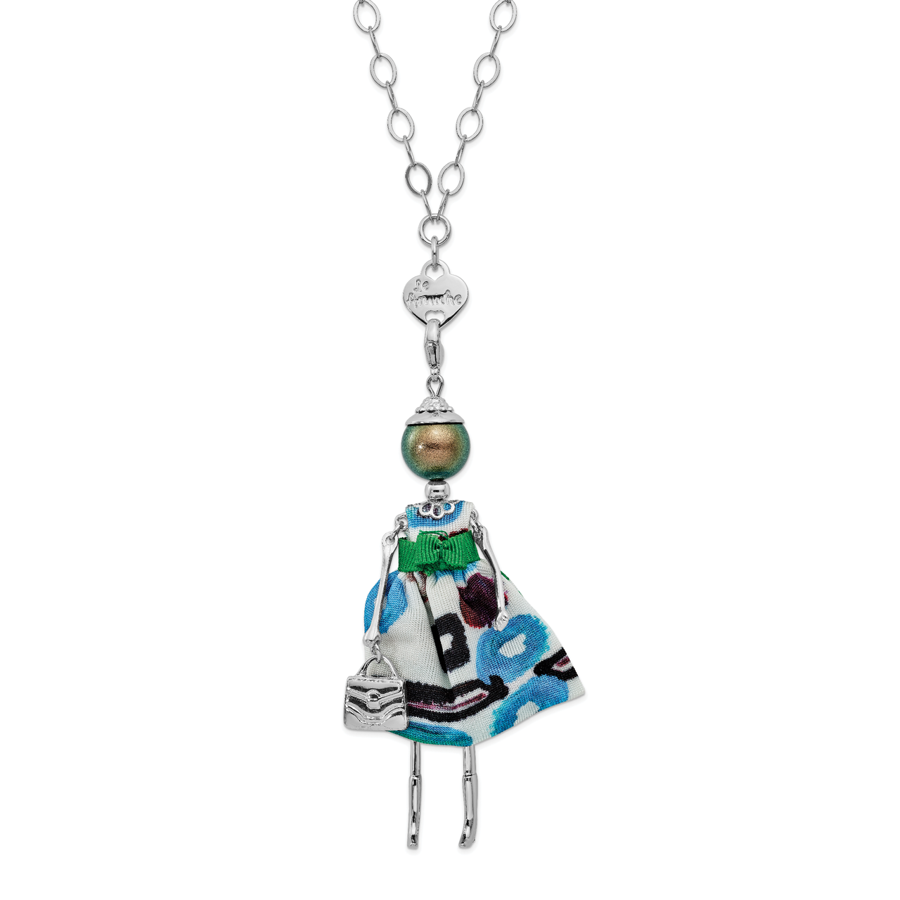 Green Swar Sim.Pearl Green Brown Doll Charm with Chain Le Amiche Silver-tone by Jere, MPN: JDN107-3…