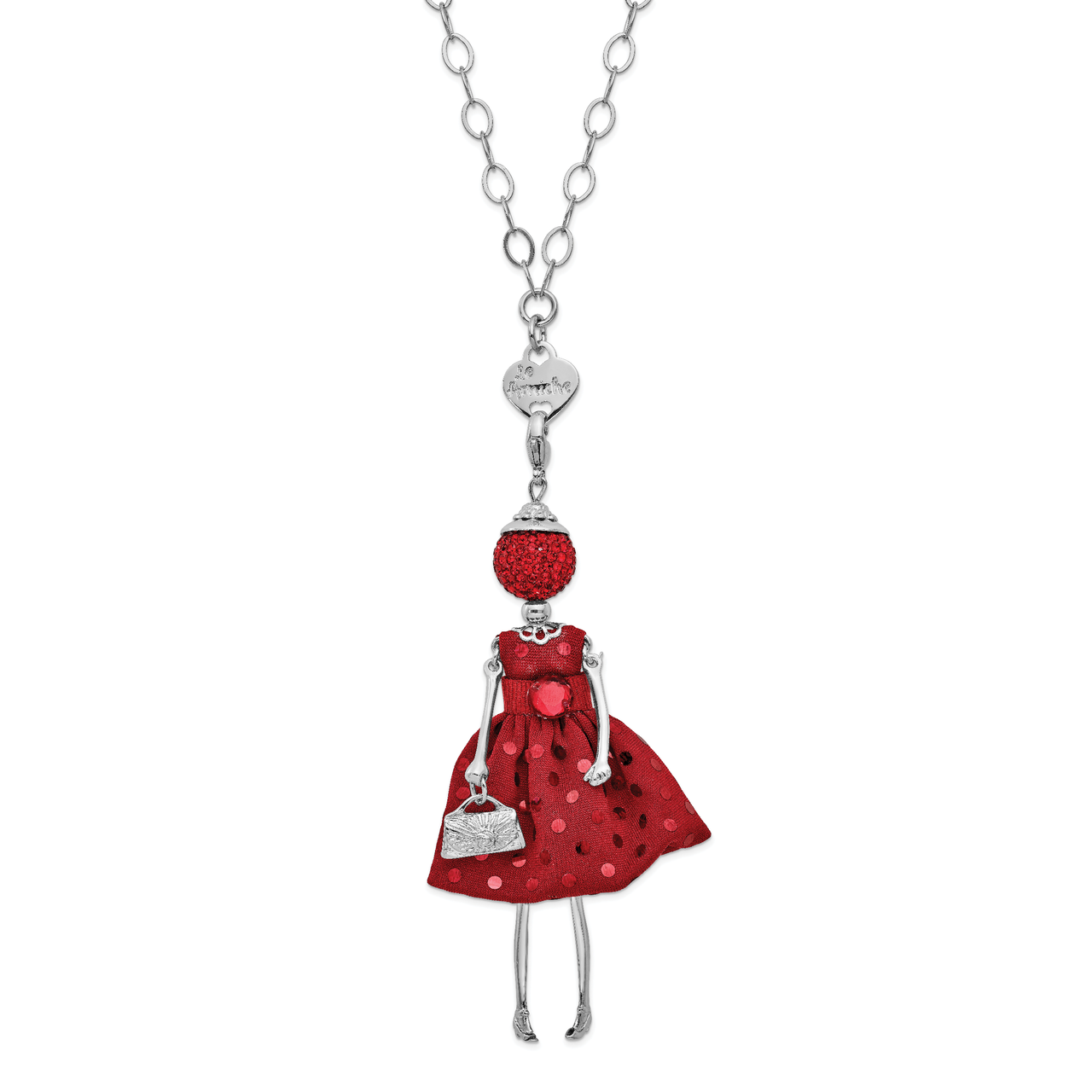 Red Strass Crystal Doll Charm with Chain Le Amiche Silver-tone by Jere