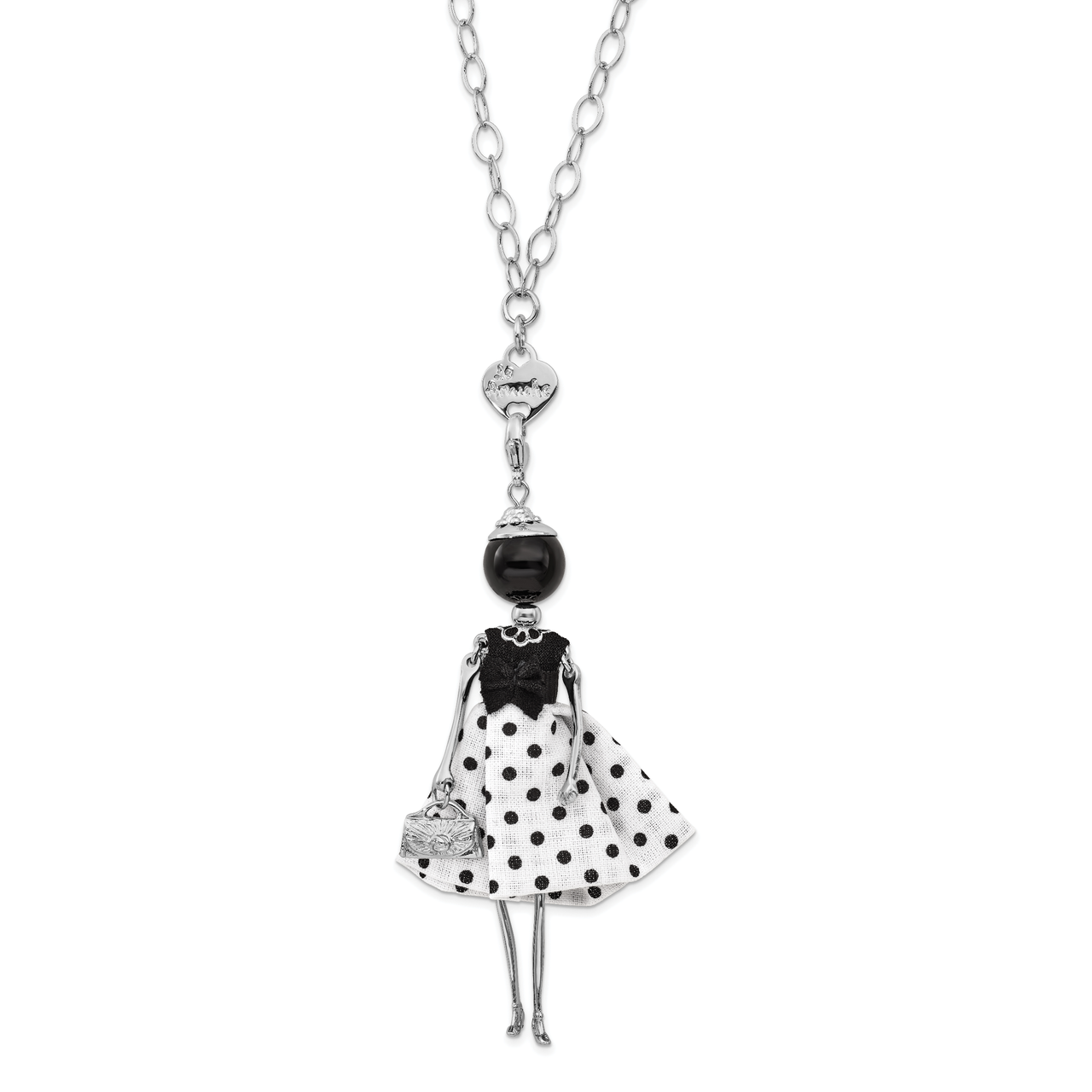Onyx Polka Dot Doll Charm with Chain Le Amiche Silver-tone by Jere, MPN: JDN116-31,
