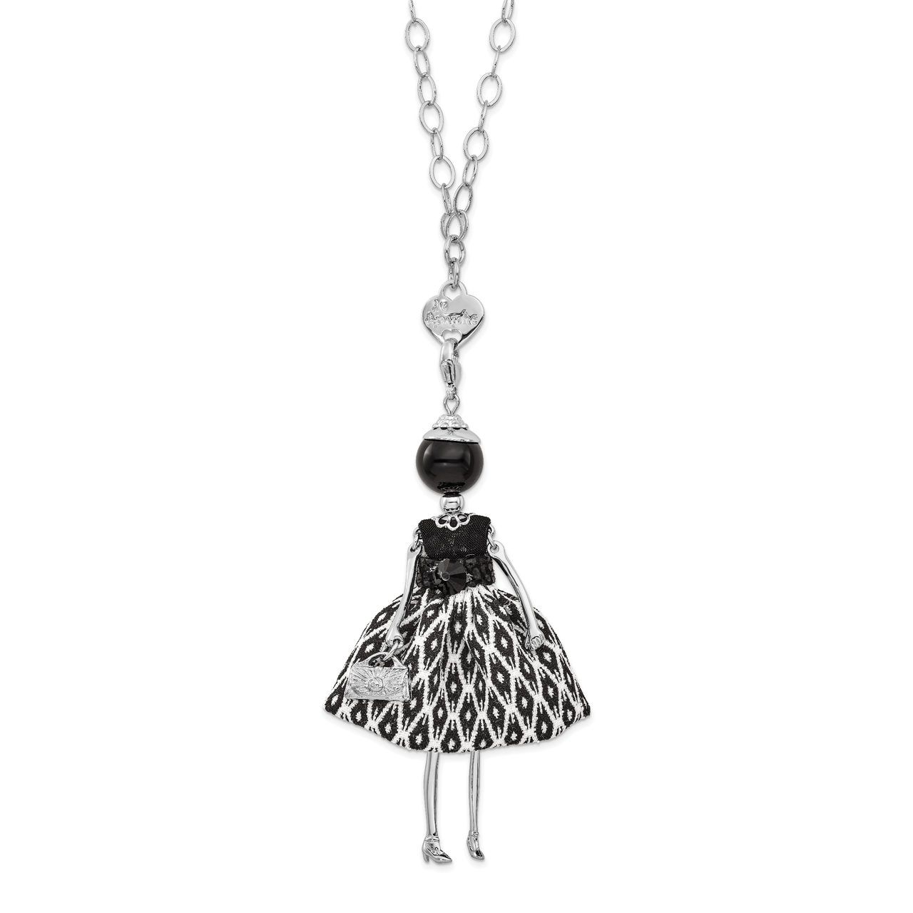 Onyx Strass Crystal Black White Doll Charmwith Chain Le Amiche Silver-tone by Jere, MPN: JDN120-31,