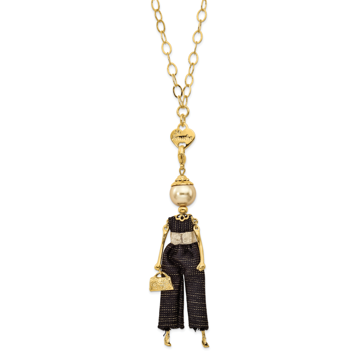Golden Swar Sim.Pearl Blk Pants Doll Charm with Chain Le Amiche Gold-tone by Jere, MPN: JDN122-31,