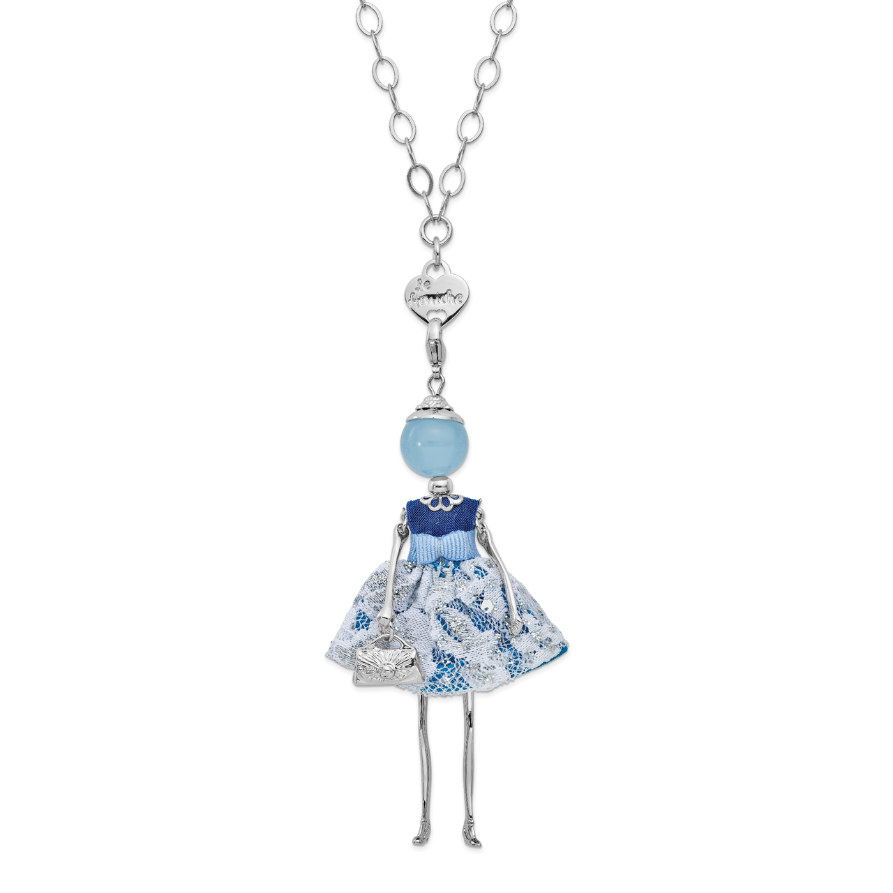 Sky Blue Jade Blue Lace Doll Charm with Chain Le Amiche Silver-tone by Jere, MPN: JDN124-31,