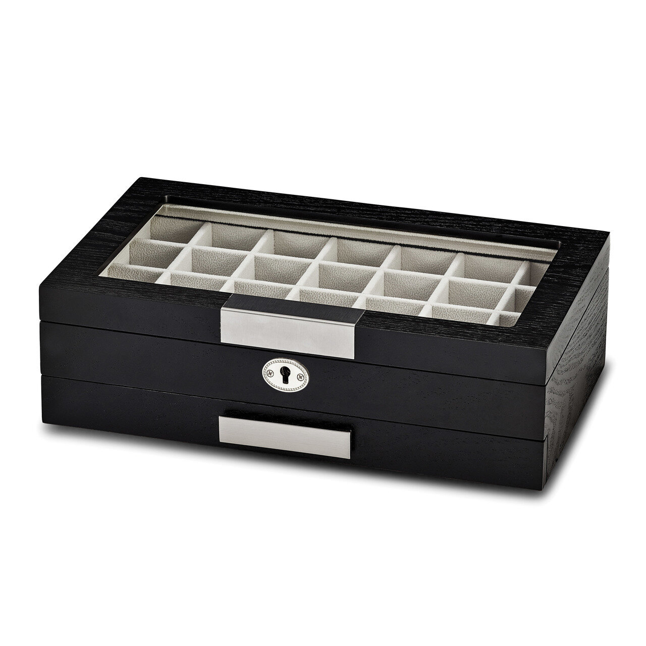 Matte Black Wood Composite 56-section Earring Cuff Link Box by Jere