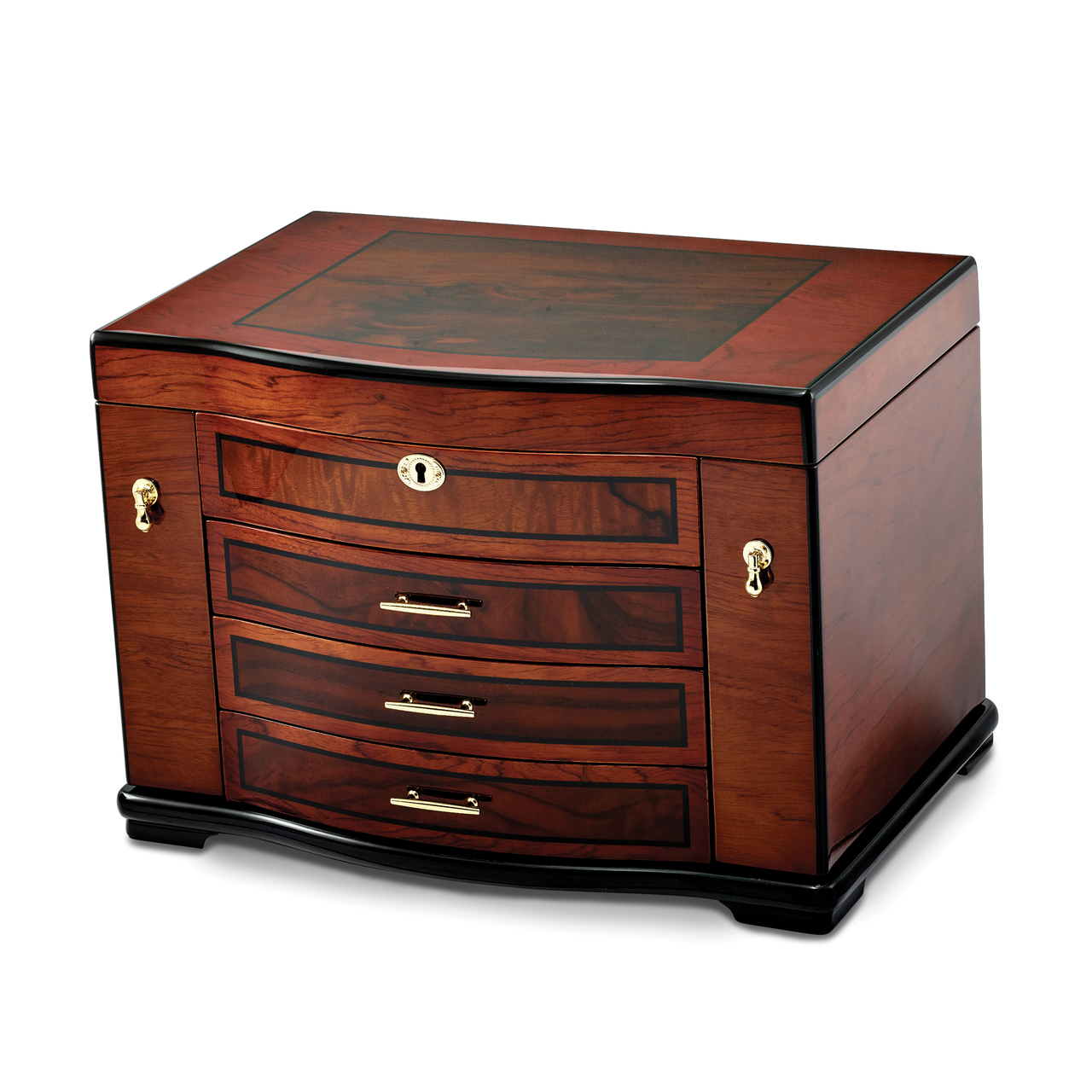 High Gloss Poplar with Burlwood Inlay 3-drawer Jewelry Chest by Jere
