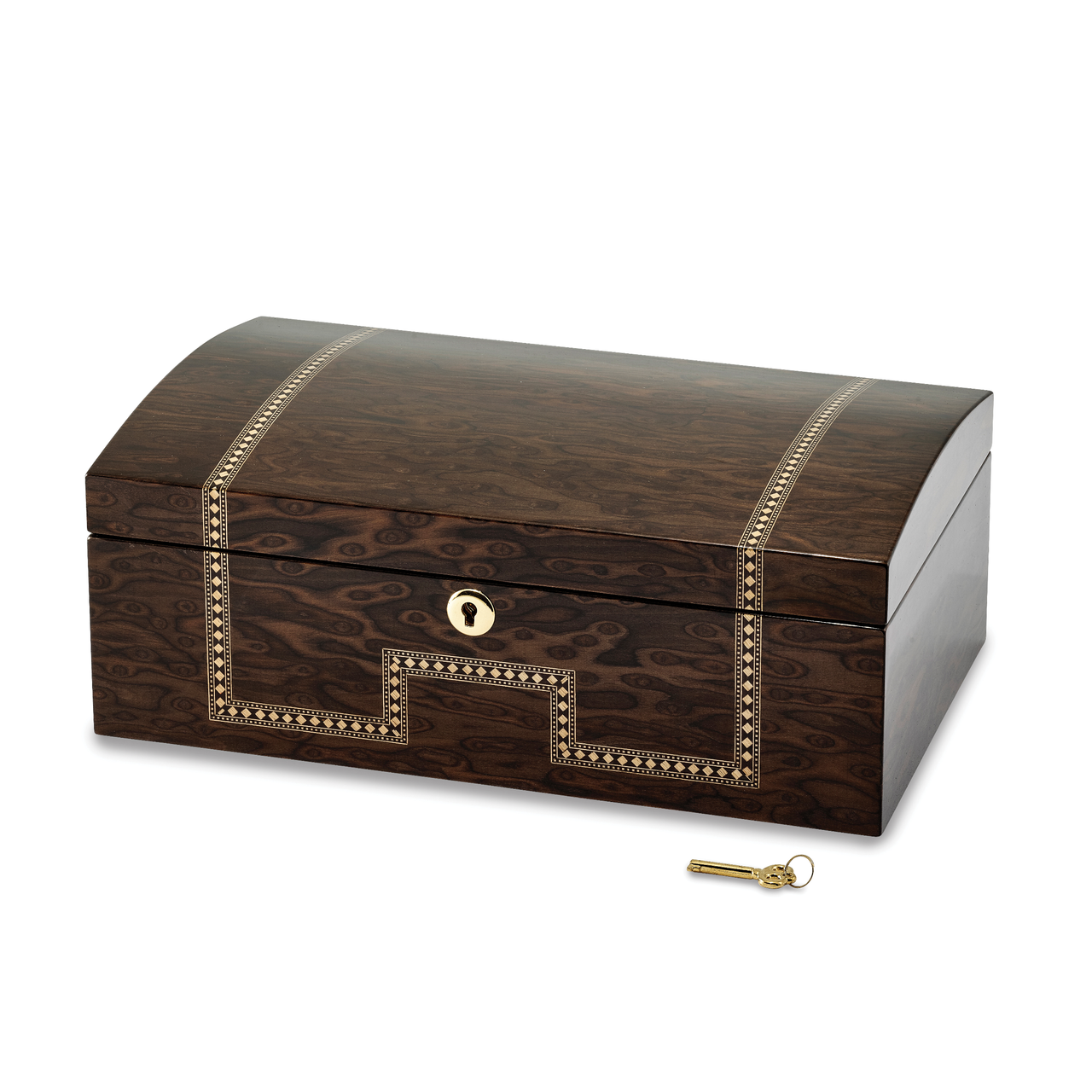 Tiger Eye Veneer with Inlay Locking Jewelry Chest by Jere