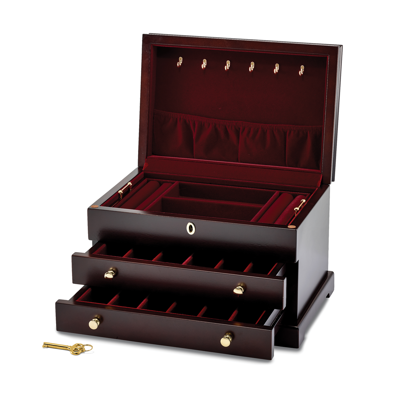 Mahogany Matte Finish Poplar Veneer 2-drawer Jewelry Box by Jere