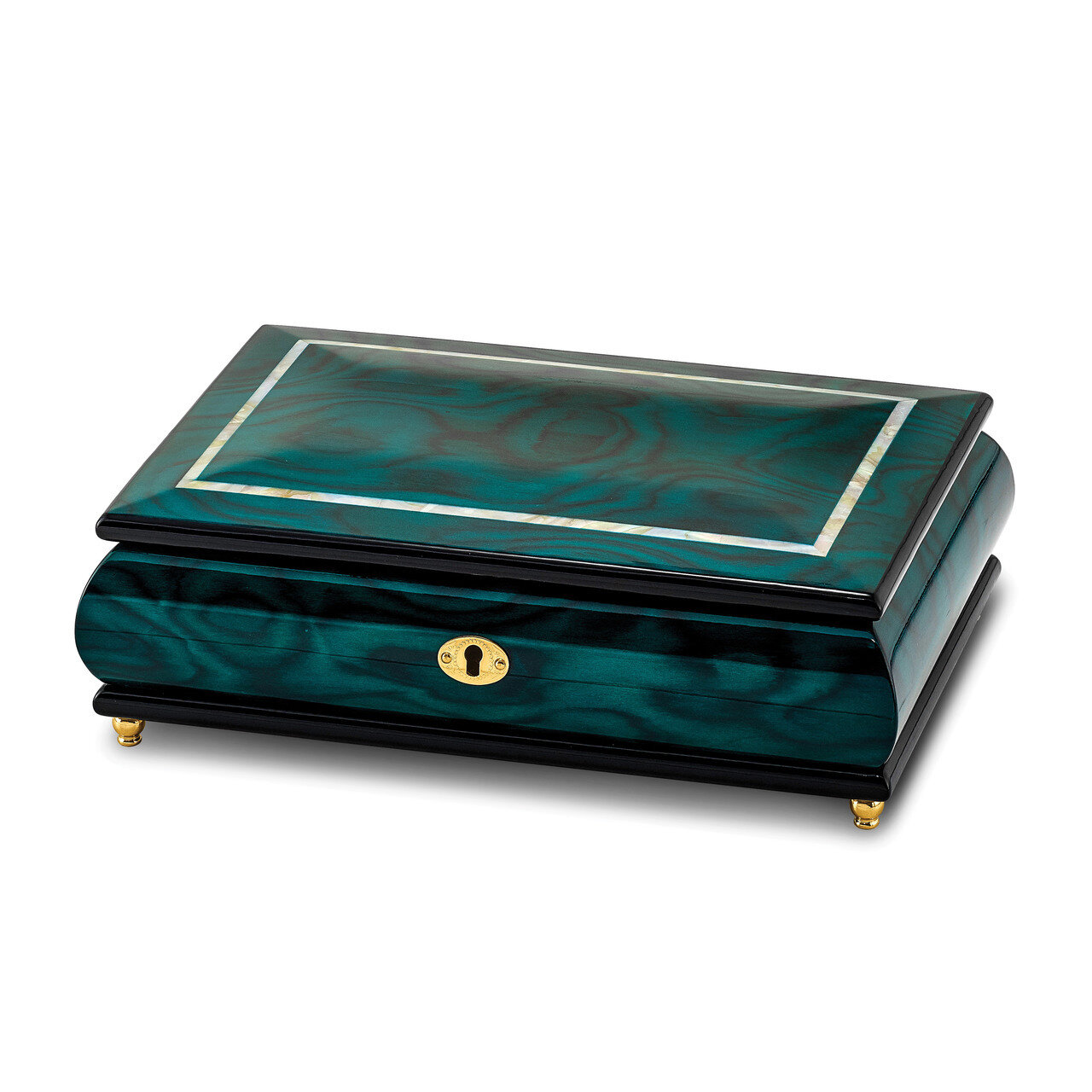 Walnut Burl Veneer with Mother of Pearl Inlay Music Box Plays Waltz of the Flo by Jere