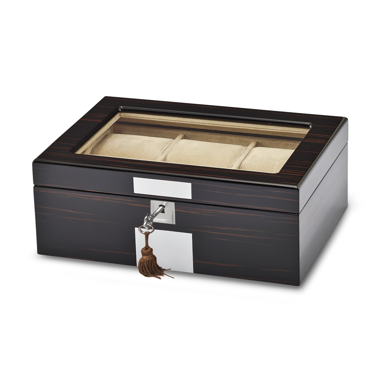 High Gloss Ebony Veneer Watch Jewelry Box with Lift-out Tray by Jere