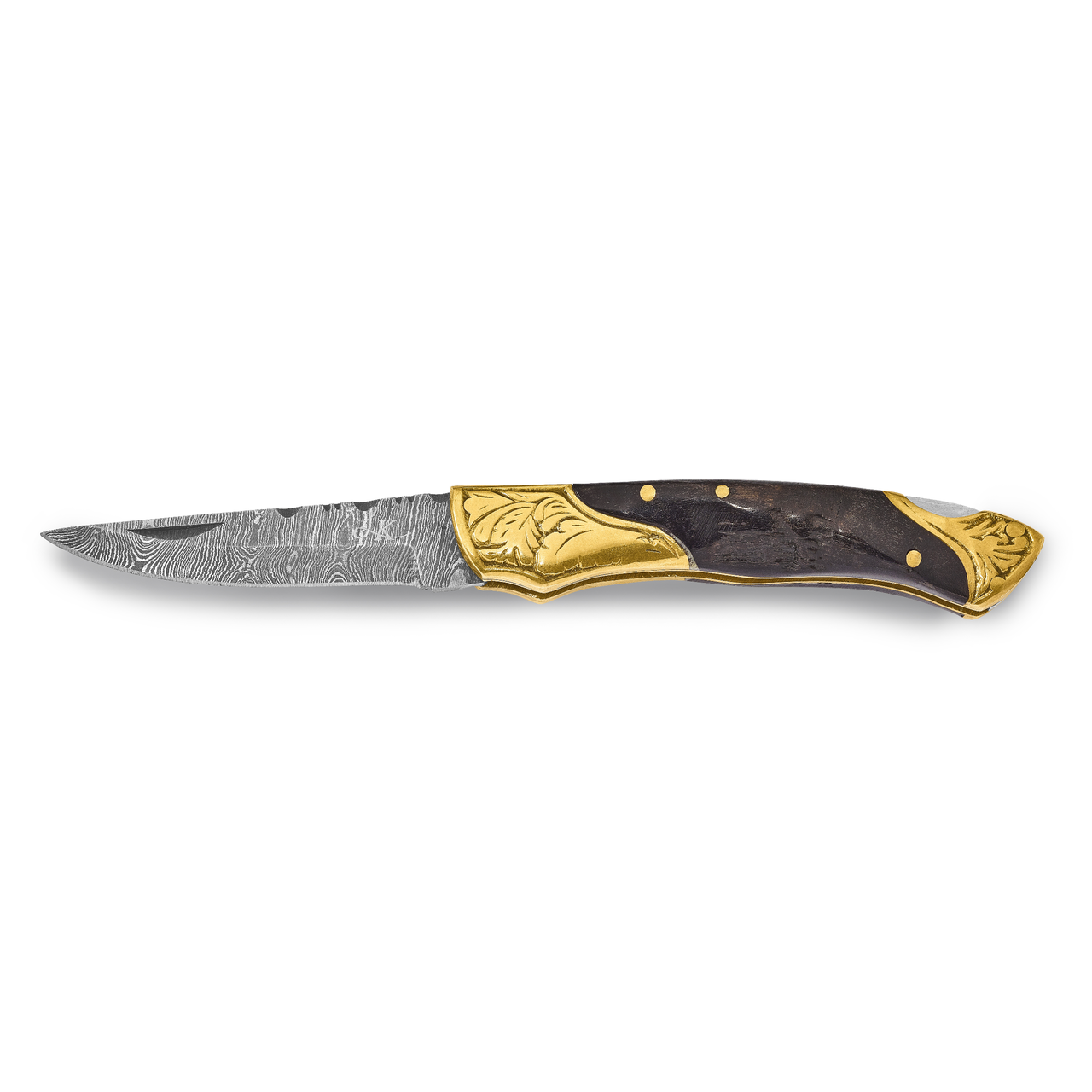 Brass Guard Ram Horn Handle Knife Damascus Steel 256 Layer Folding Blade by Jere