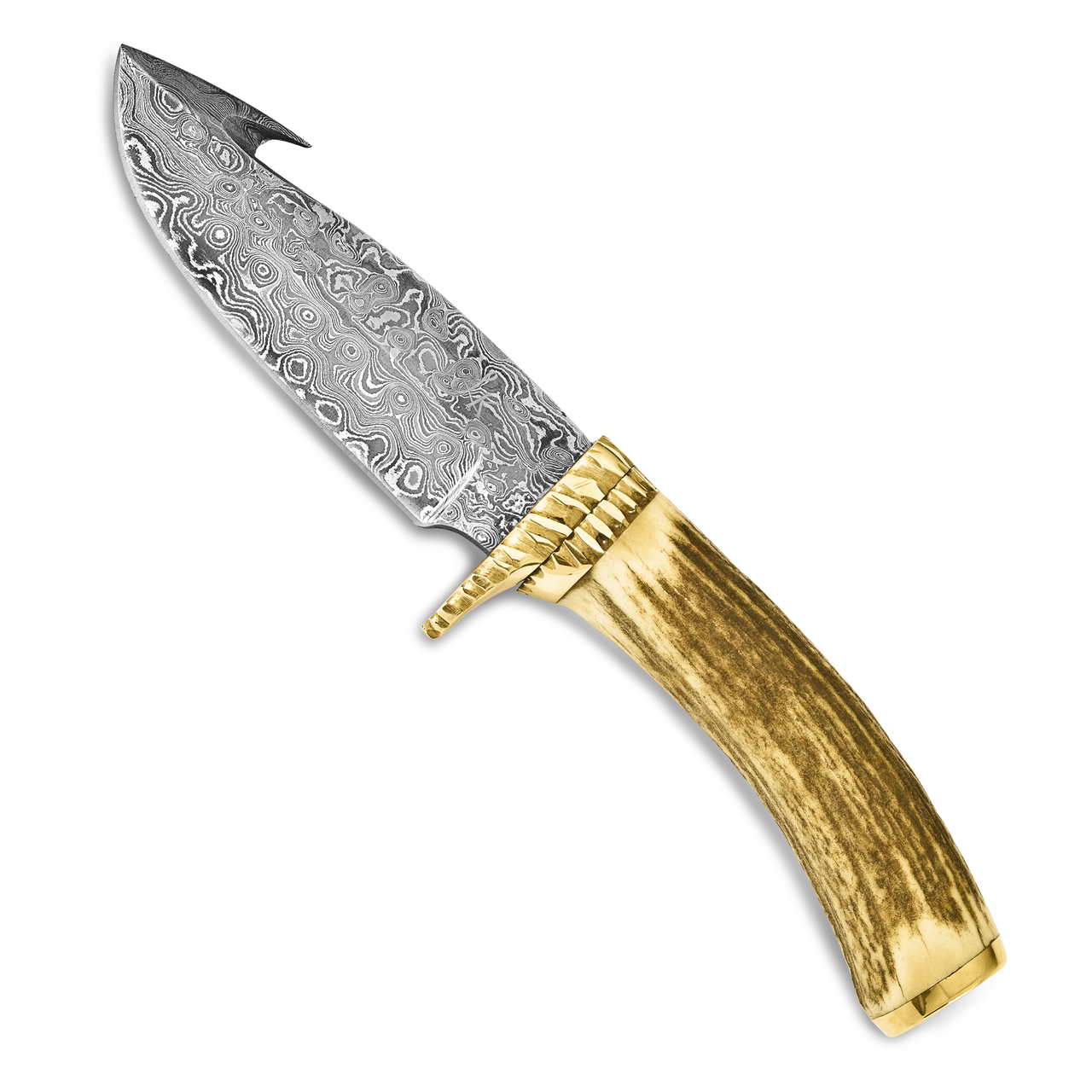 Blade Staghorn Handle Brass Guard Knife Damascus Steel 256 Layer Fixed by Jere