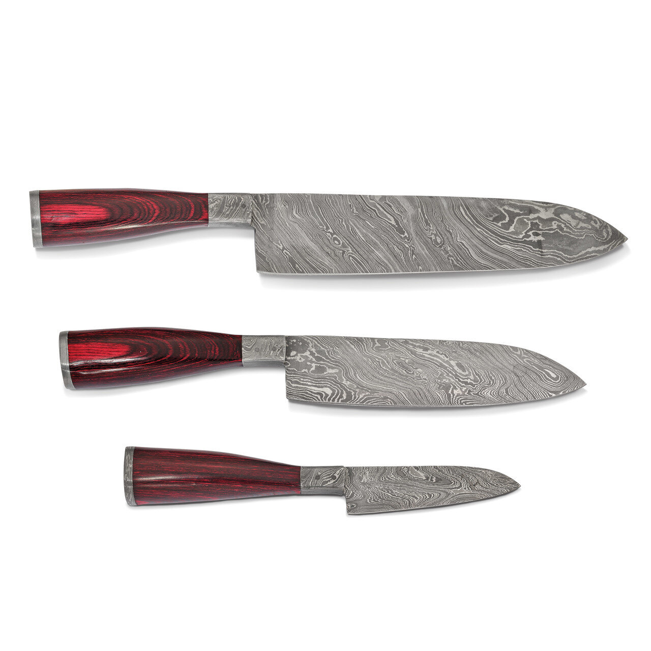 Set of 3, Damascus Steel 256 Layer Fixed Blade Pakka Wood Handle Knives by Jere