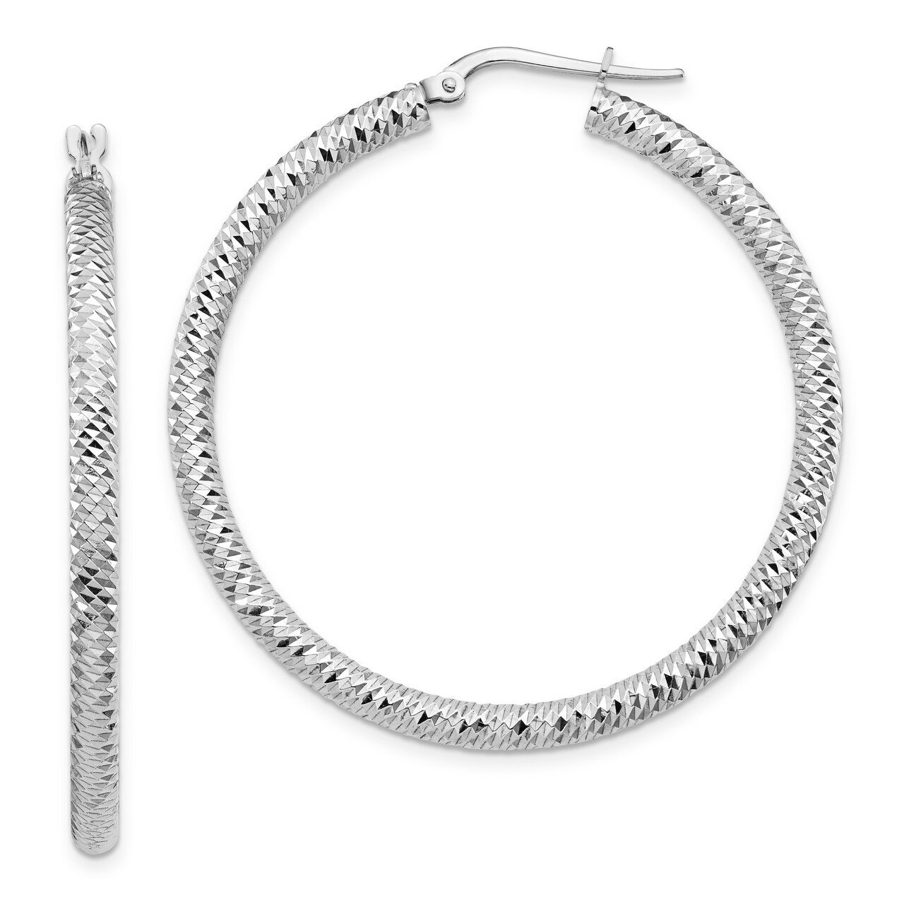3x35 Round Hoop Earrings 10k White Gold Diamond-cut HB-10LE464W