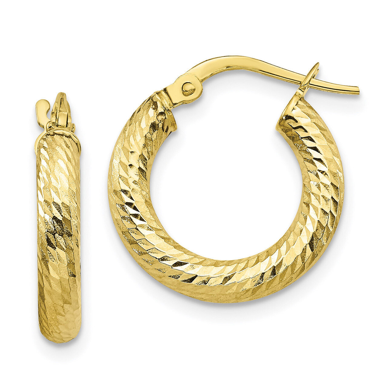 3x10 Diamond-cut Round Hoop Earrings 10k Gold HB-10LE469