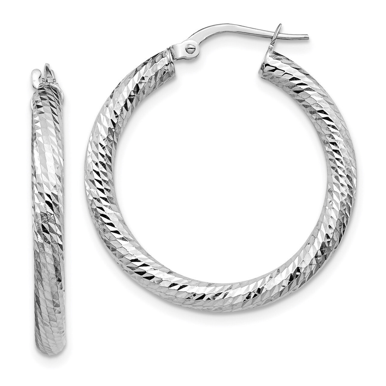 Leslie&#39;s 3x20 Round Hoop Earrings 10k White Gold Diamond-cut HB-10LE470W, MPN: 10LE470W, 1911014990…