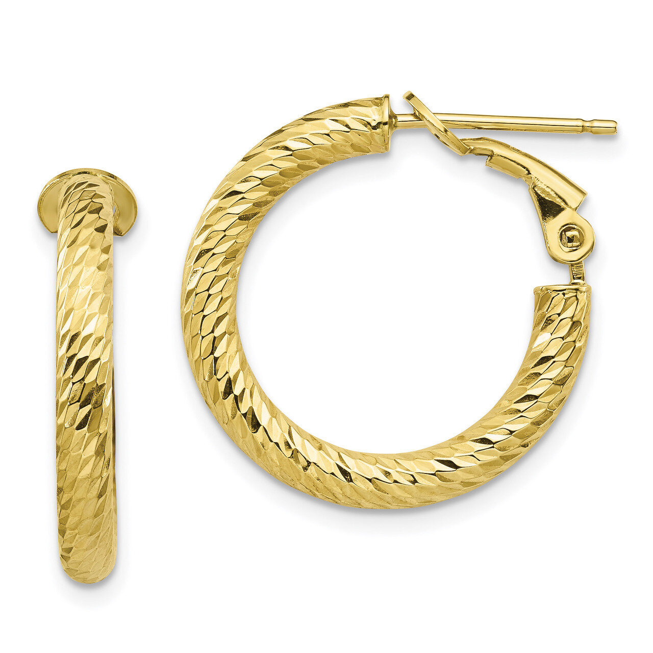 Leslie&#39;s 3x15 Diamond-cut Round Omega Back Hoop Earrings 10k Gold HB-10LE473, MPN: 10LE473, 1911017…