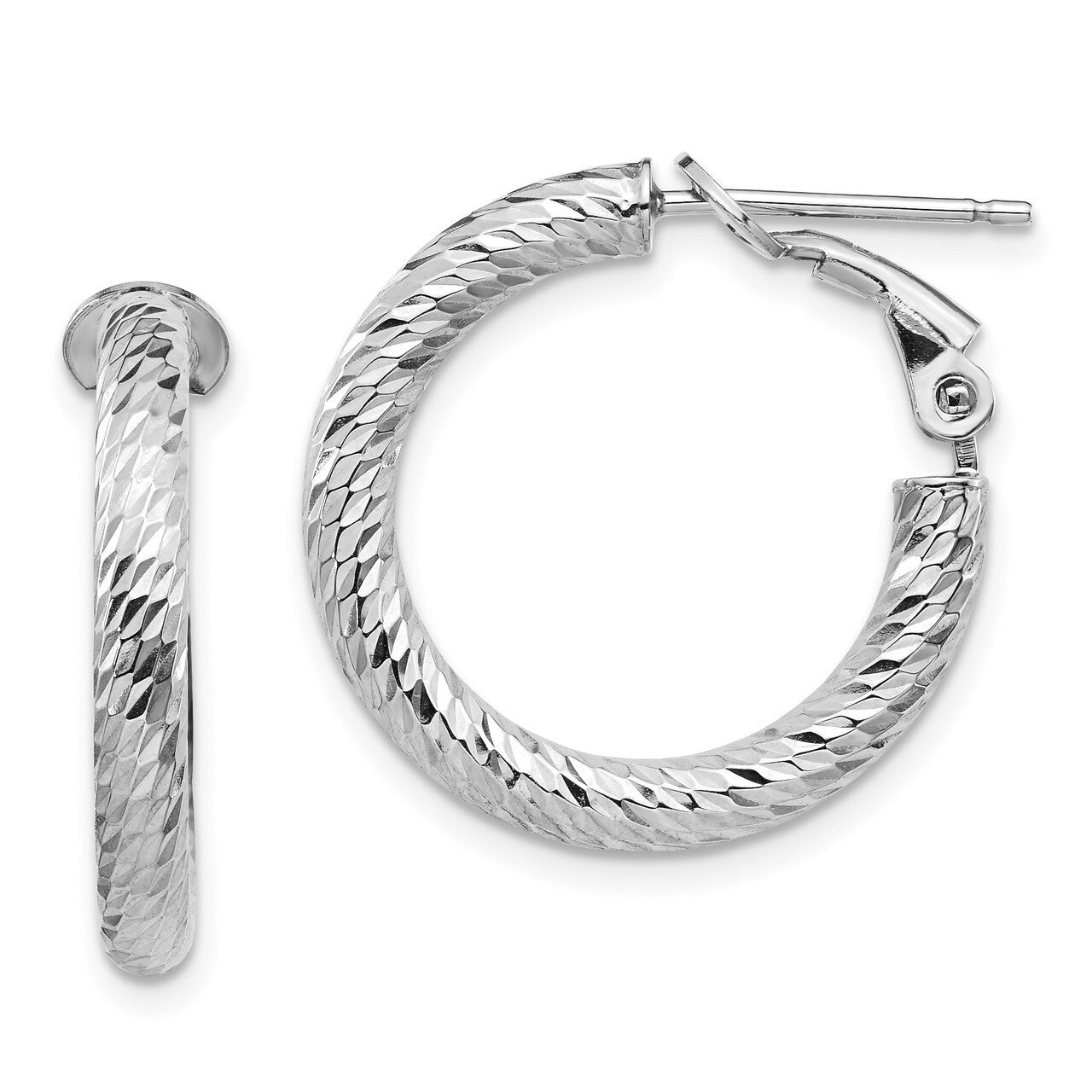 Leslie&#39;s 3x15 Round Omega Back Hoop Earrings 10k White Gold Diamond-cut HB-10LE473W, MPN: 10LE473W,…