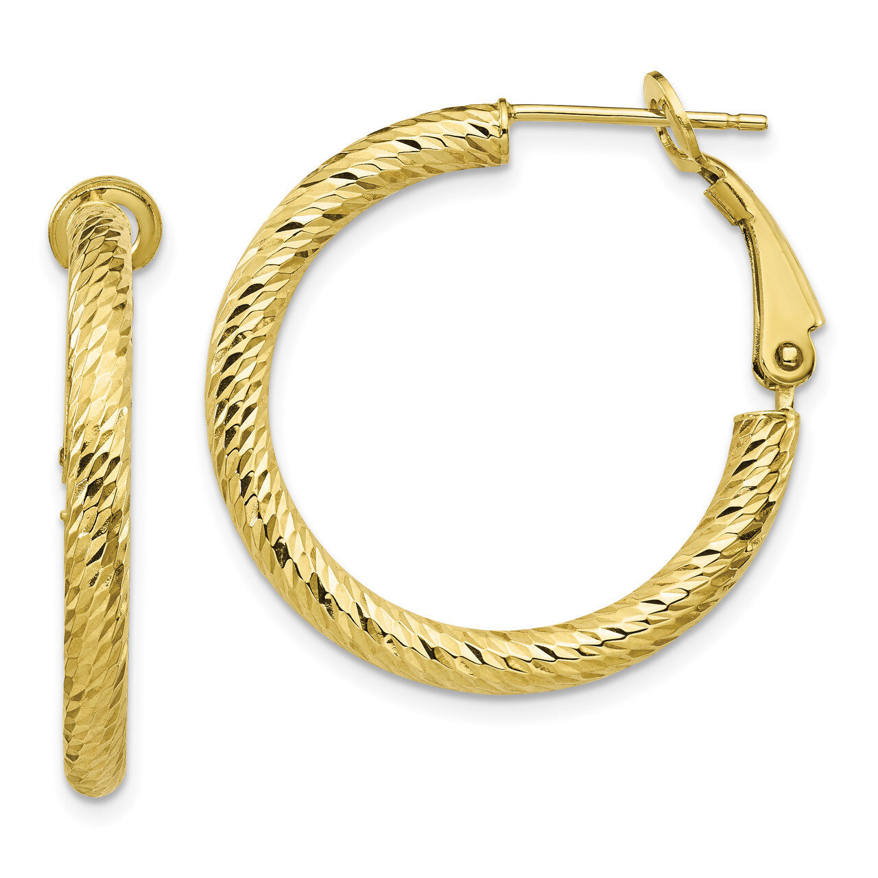Leslie&#39;s 3x20 Diamond-cut Round Omega Back Hoop Earrings 10k Gold HB-10LE474, MPN: 10LE474, 1911014…