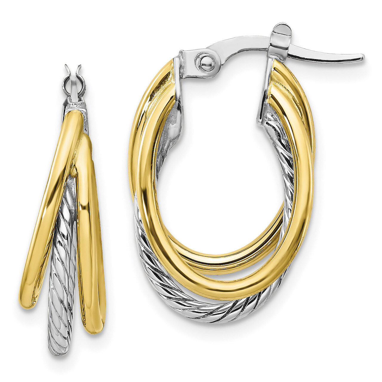Textured Hoop Earrings 10k Two-tone Polished Gold HB-10LE497