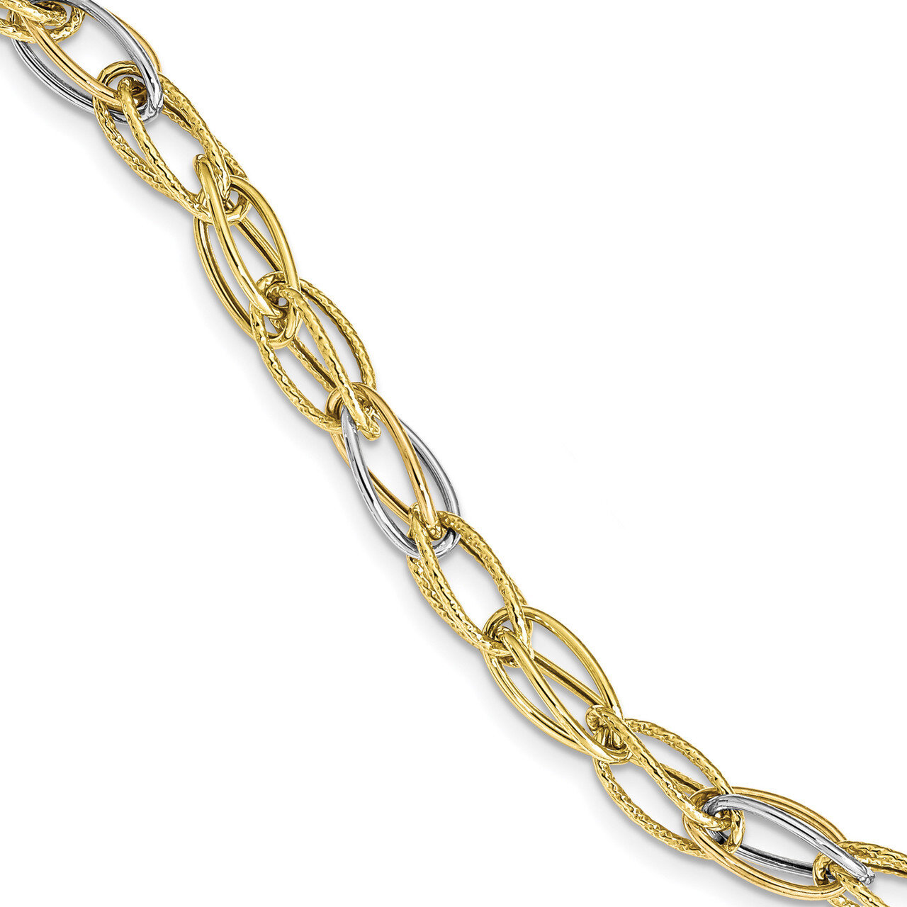 White Rose Rhodium Fancy Link Bracelet 10k Gold HB-10LF575-7.5