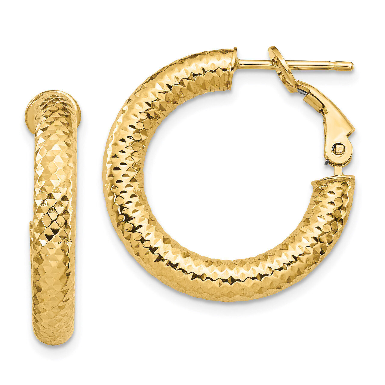 4x15 Omega Back Hoop Earrings 14k Gold Diamond-cut Round HB-LE1735