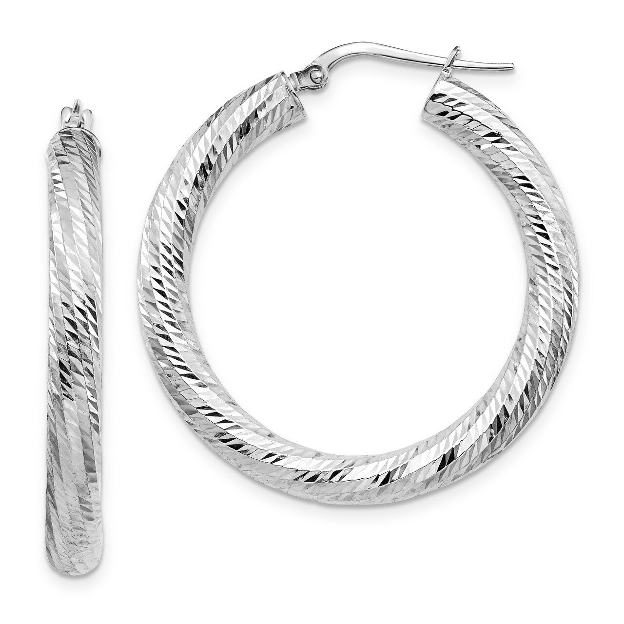 4x25 Round Hoop Earrings 14k White Gold Diamond-cut HB-LE1746W