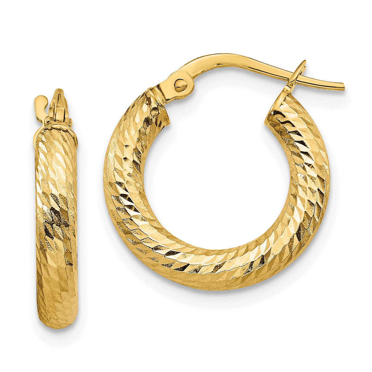 Leslie&#39;s 3x10 Hoop Earrings 14k Gold Diamond-cut Round HB-LE1748, MPN: LE1748, 191101737695
