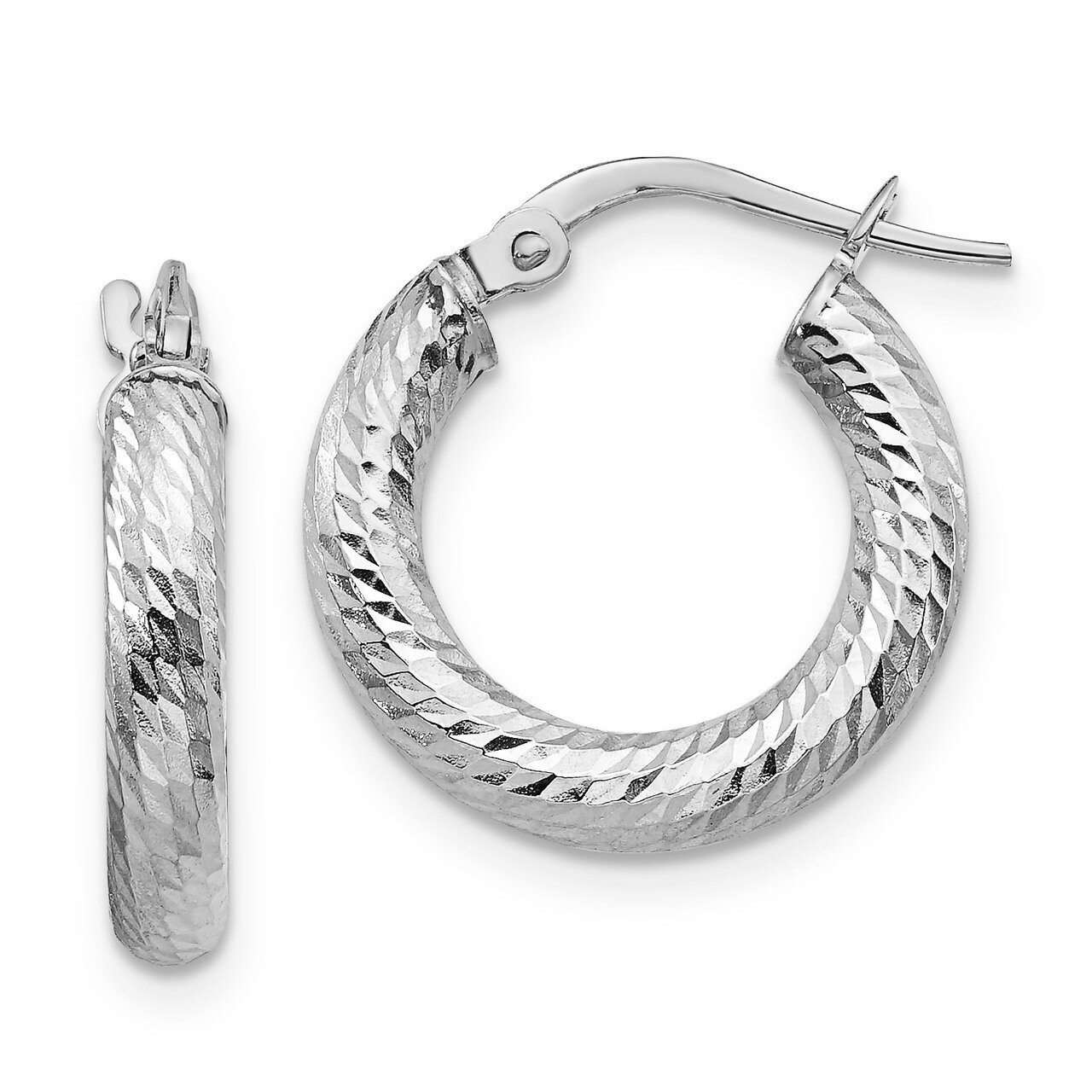 Leslie&#39;s 3x10 Round Hoop Earrings 14k White Gold Diamond-cut HB-LE1748W, MPN: LE1748W, 191101736001