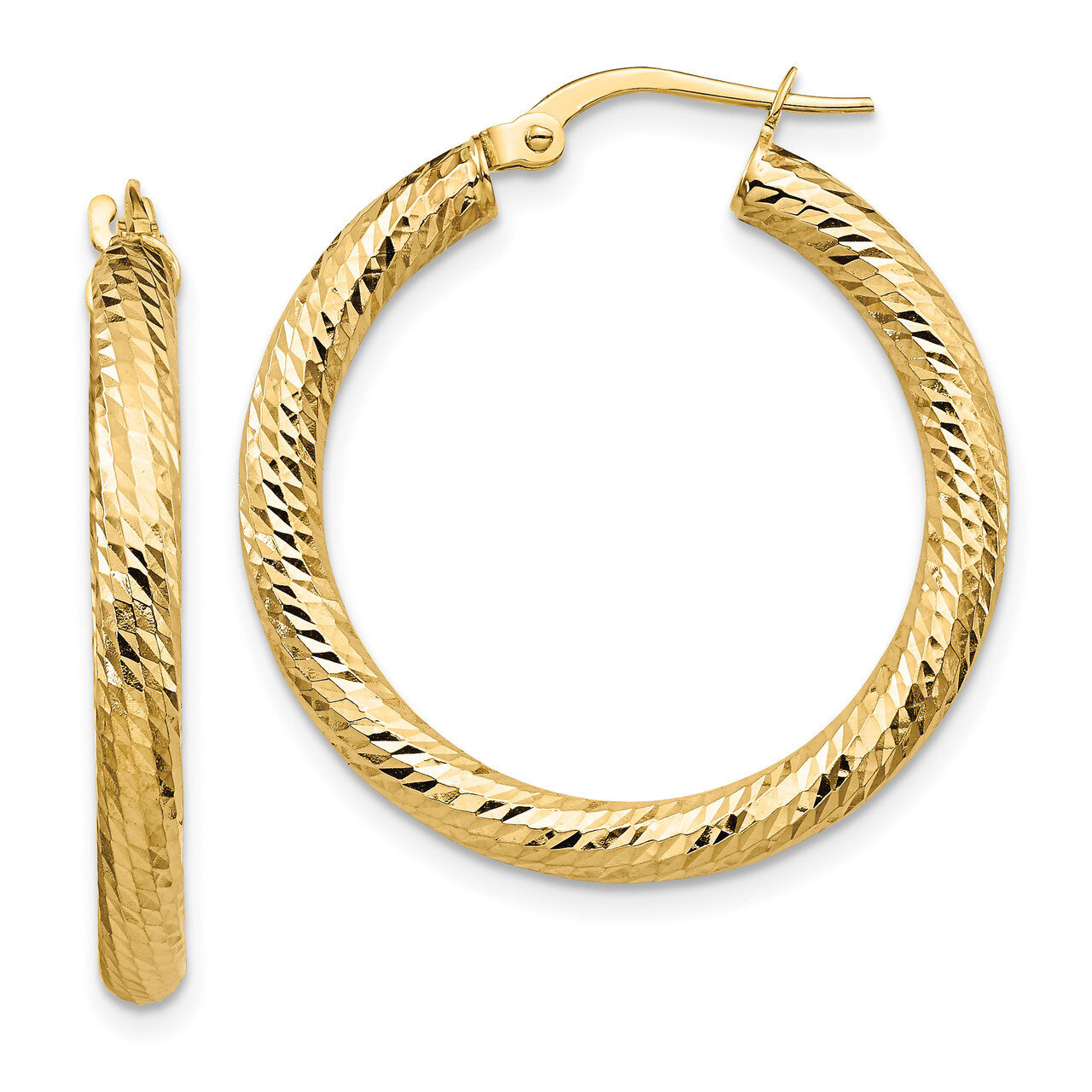 Leslie&#39;s 3x20 Hoop Earrings 14k Gold Diamond-cut Round HB-LE1750, MPN: LE1750, 191101737671