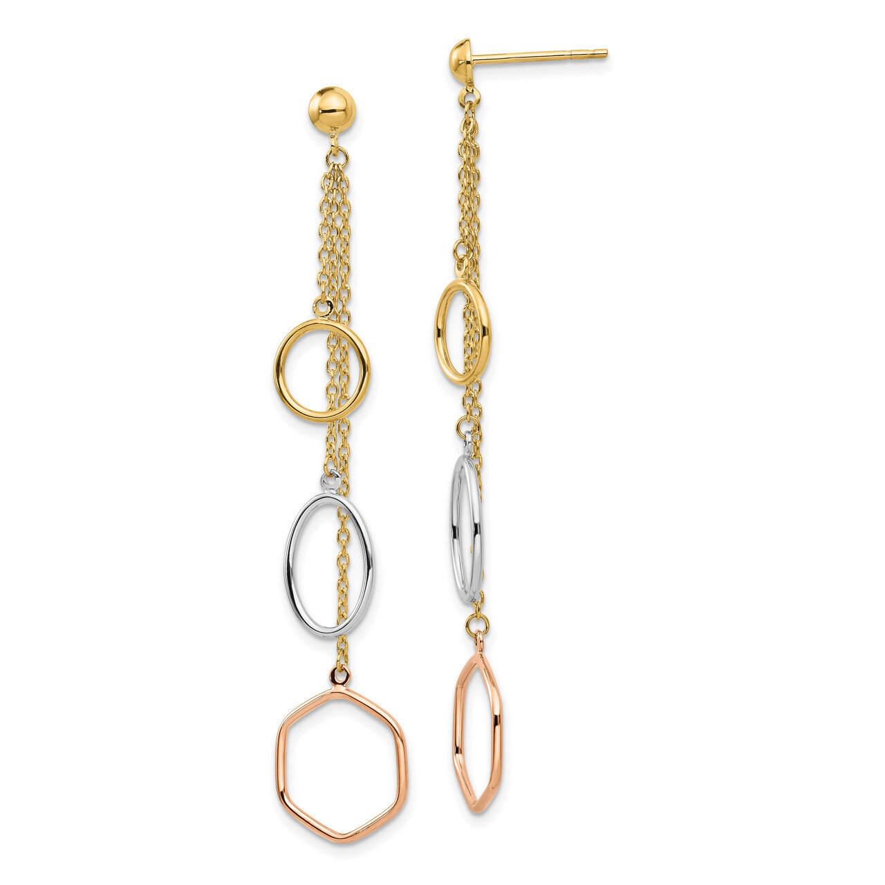 Leslie&#39;s Post Dangle Earrings 14K Tri-color Gold Polished HB-LE1791, MPN: LE1791, 191101735943
