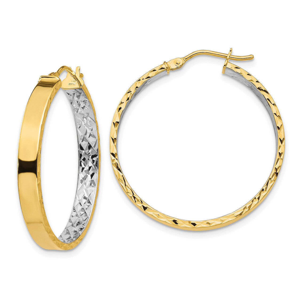 Leslie&#39;s White Rhodium Polished Diamond-cut Hoop Earrings 14k Gold HB-LE1800, MPN: LE1800, 19110173…