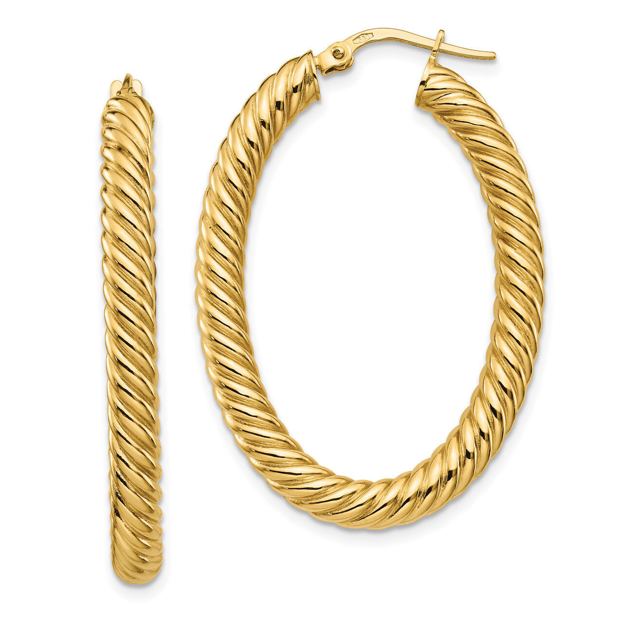 Oval Hoop Earrings 14k Gold Polished Twisted HB-LE1812