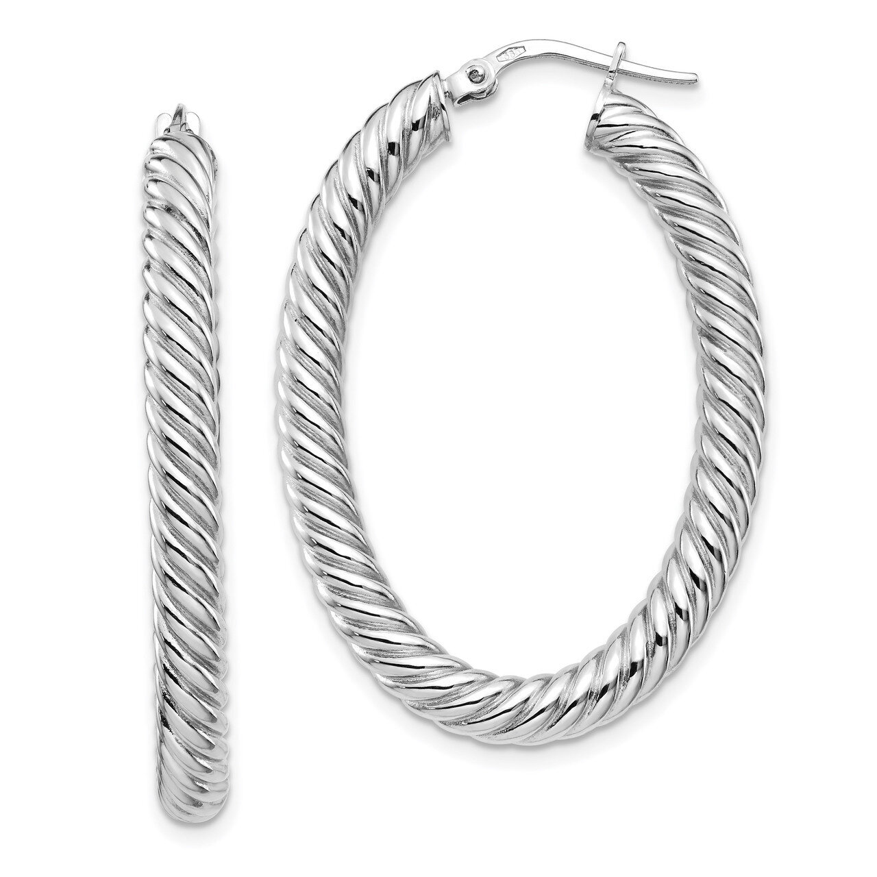 Twisted Oval Hoop Earrings 14k Polished White Gold HB-LE1812W