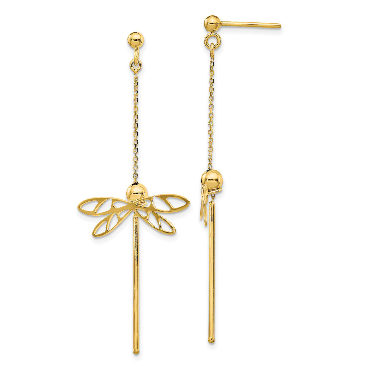 Dragonfly Post Dangle Earrings 14k Polished Gold HB-LE1828