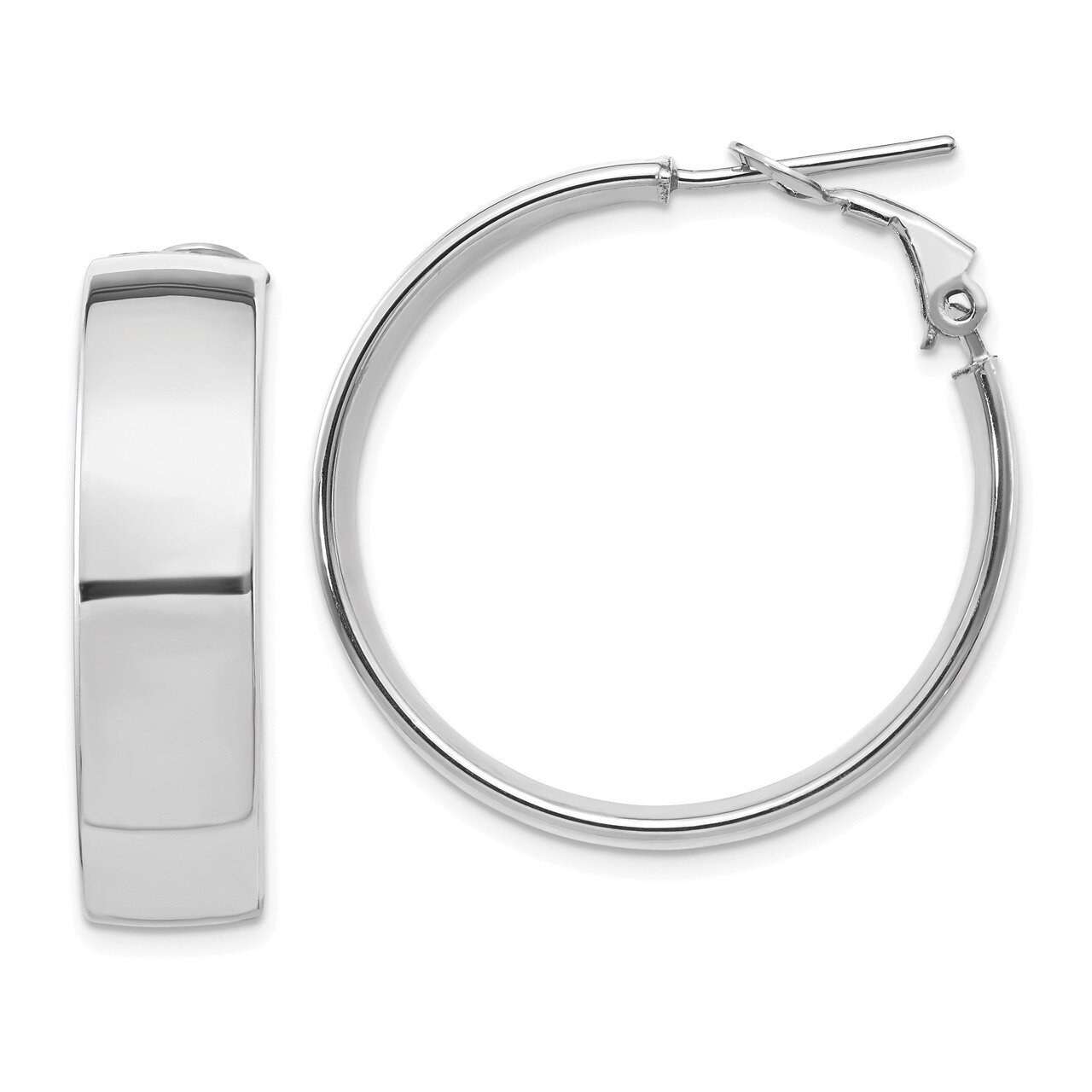 Leslie&#39;s 7.75mm Polished Omega Back Hoop Earrings 14k White Gold HB-LE1930W, MPN: LE1930W,