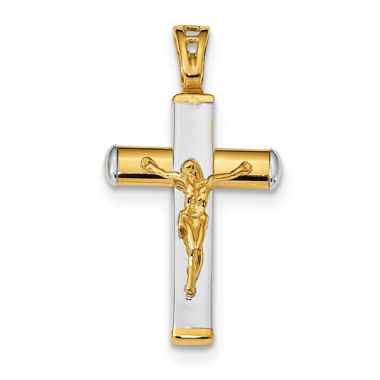 Polished Crucifix Pendant 14k Two-tone Gold HB-LF1041