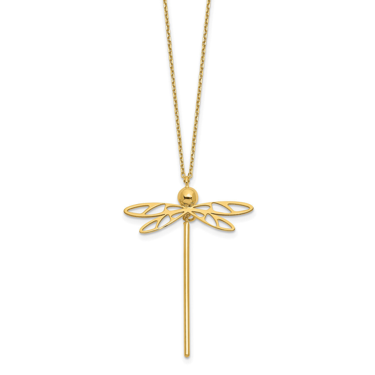 Dragonfly with 2 inch extender Necklace 14k Polished Gold HB-LF1252-16